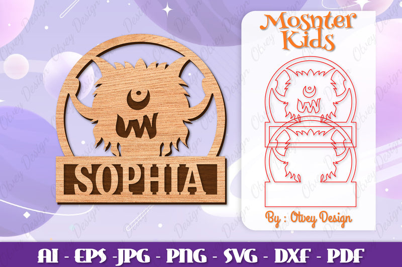 Cute Monster Name Sign Lasercut SVG Bundle - CraftNest - Digital Crafting and Art
