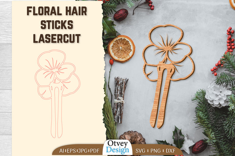 Laser Cut Floral Hair Sticks SVG Bundle 4 - CraftNest - Digital Crafting and Art