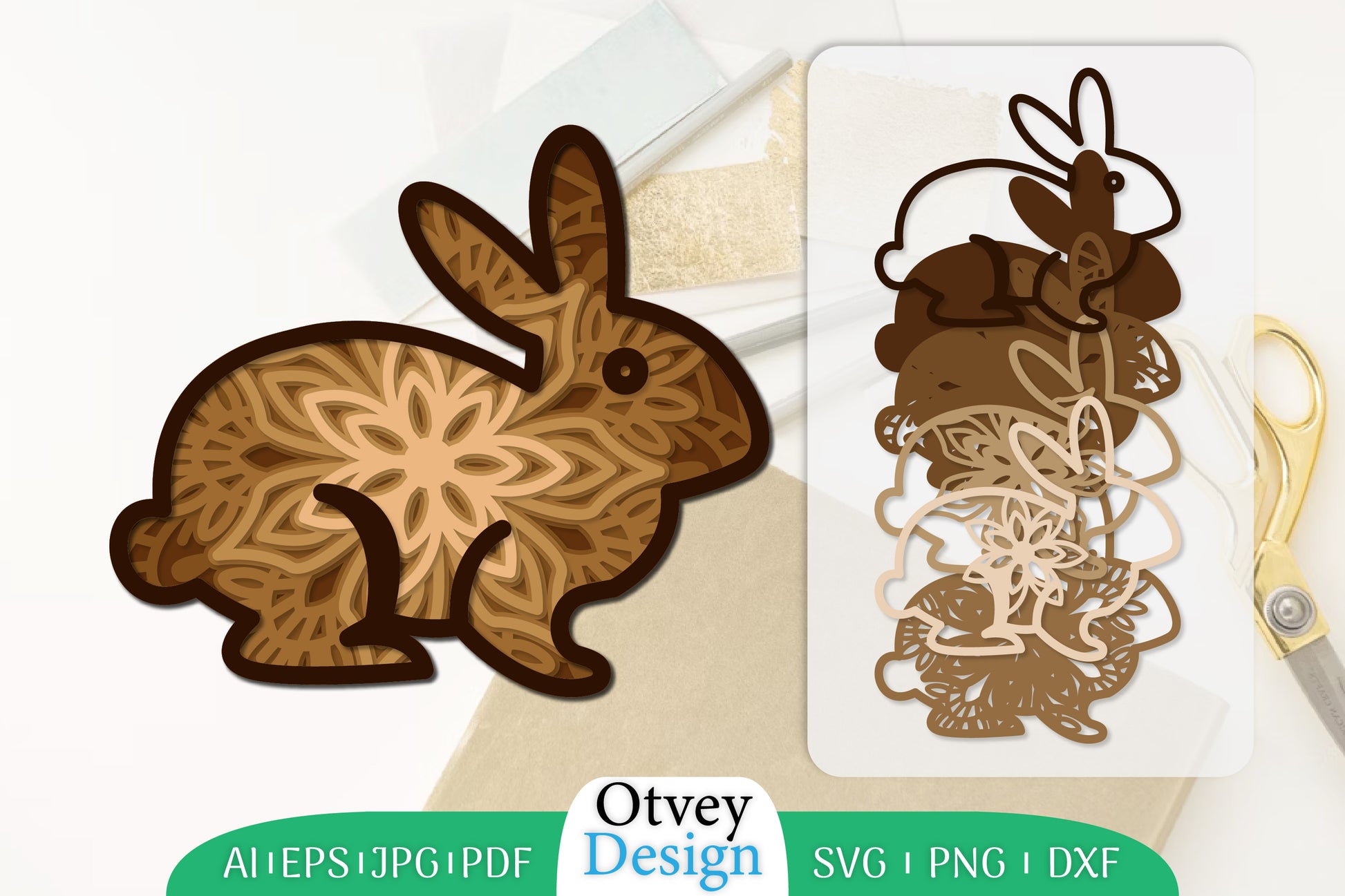 Mandala Rabbit Layered Lasercut SVG Bundle 4 - CraftNest - Digital Crafting and Art