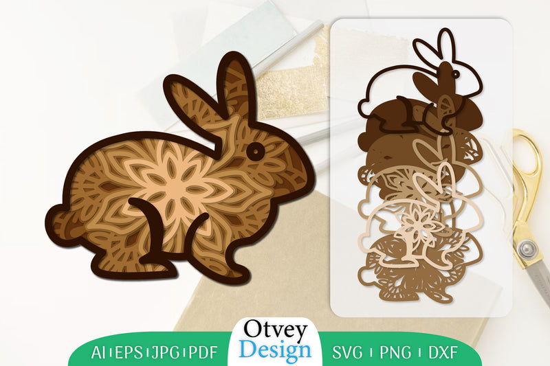 Mandala Rabbit Layered Lasercut SVG Bundle 4 - CraftNest - Digital Crafting and Art