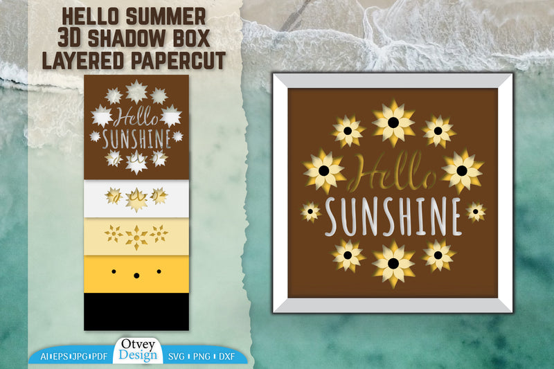 Hello Summer 3D Shadow Box Papercut SVG Bundle 6 - CraftNest - Digital Crafting and Art