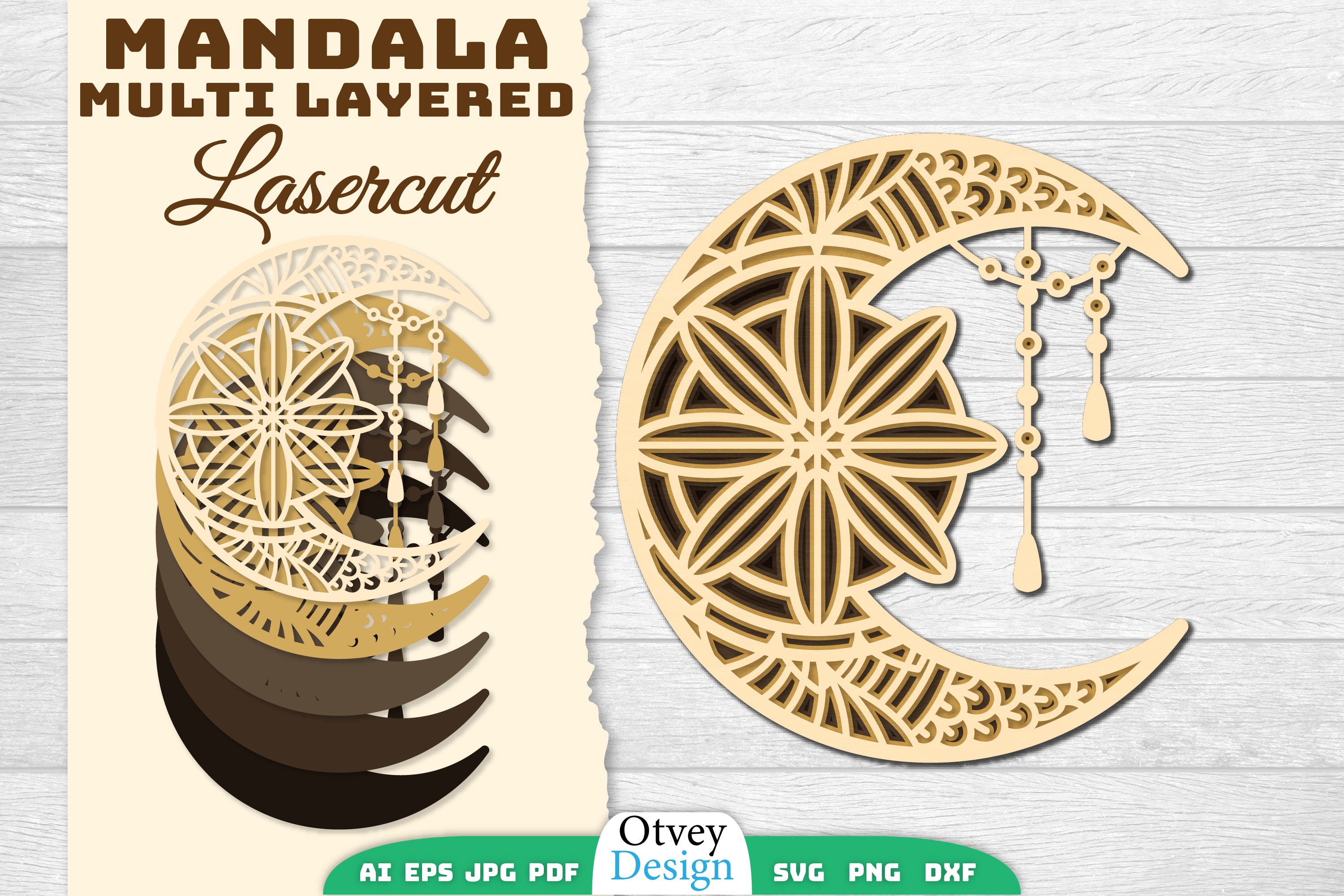 Mandala Moon Layered Lasercut SVG Bundle 4 - CraftNest - Digital Crafting and Art