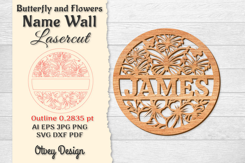 Butterfly and Flowers Name Wall Art Sign SVG Bundle 4 - CraftNest - Digital Crafting and Art