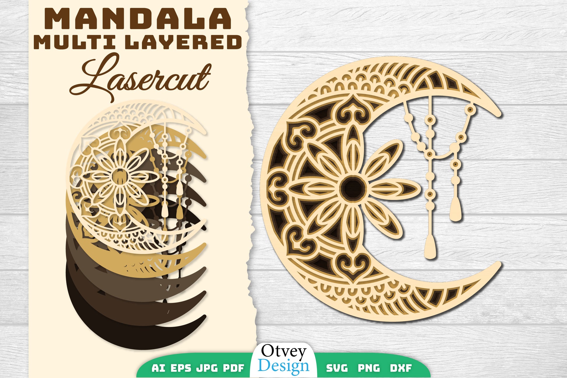 Mandala Moon Layered Lasercut SVG Bundle 5 - CraftNest - Digital Crafting and Art