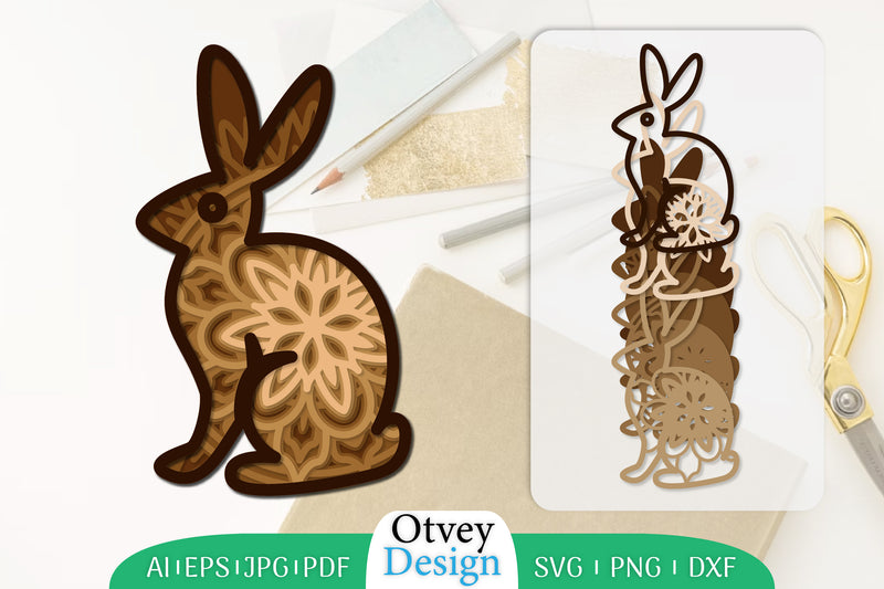 Mandala Rabbit Layered Lasercut SVG Bundle 5 - CraftNest - Digital Crafting and Art