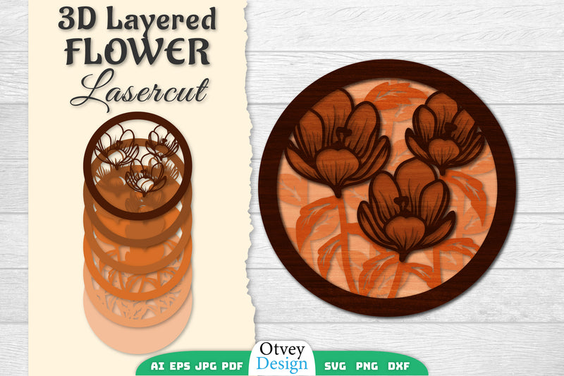 3D Layered Flower Lasercut SVG Bundle 8 - CraftNest - Digital Crafting and Art