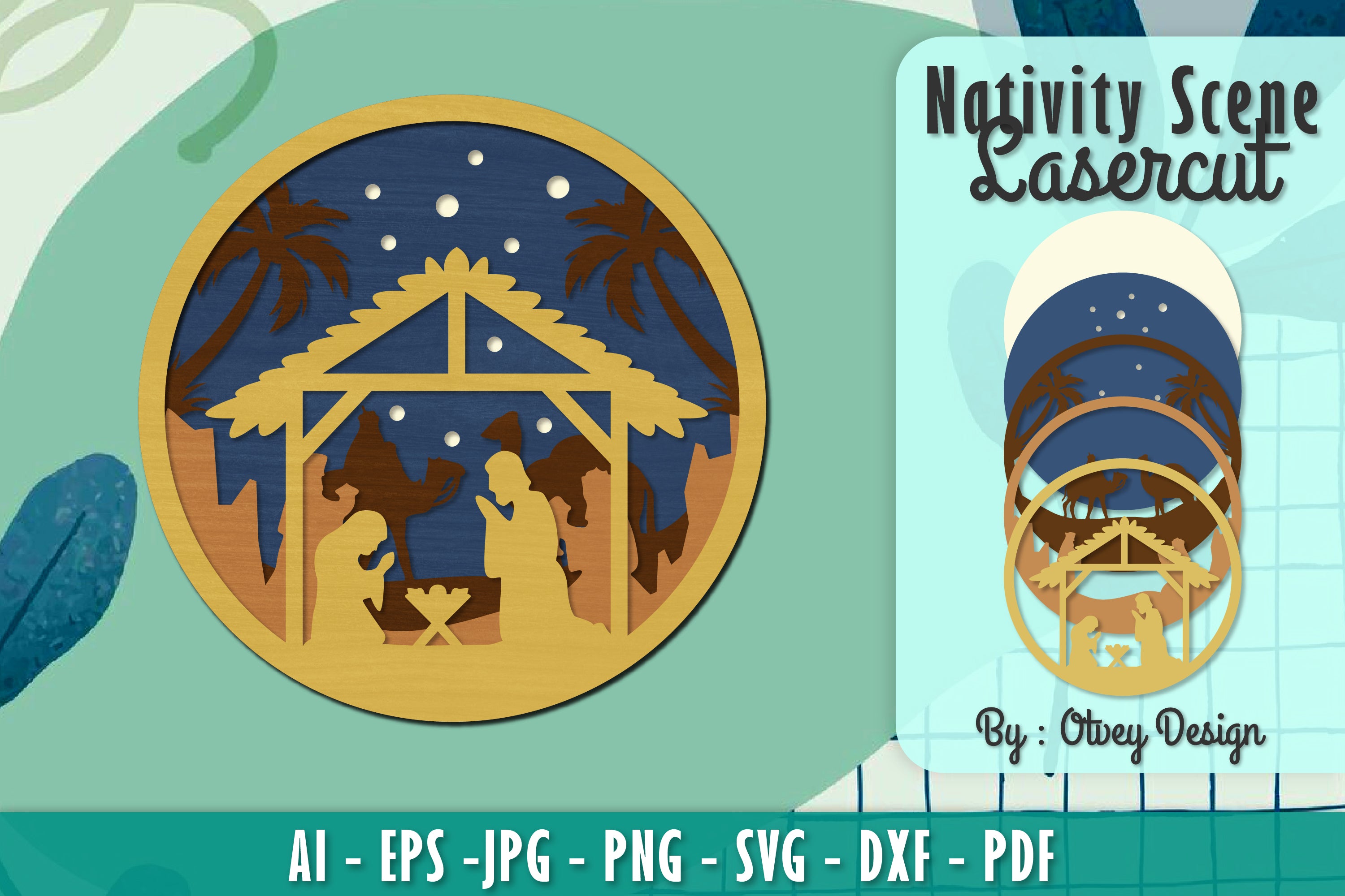 Nativity Scene Religious Christmas Layered Papercut Lasercut SVG Bundle