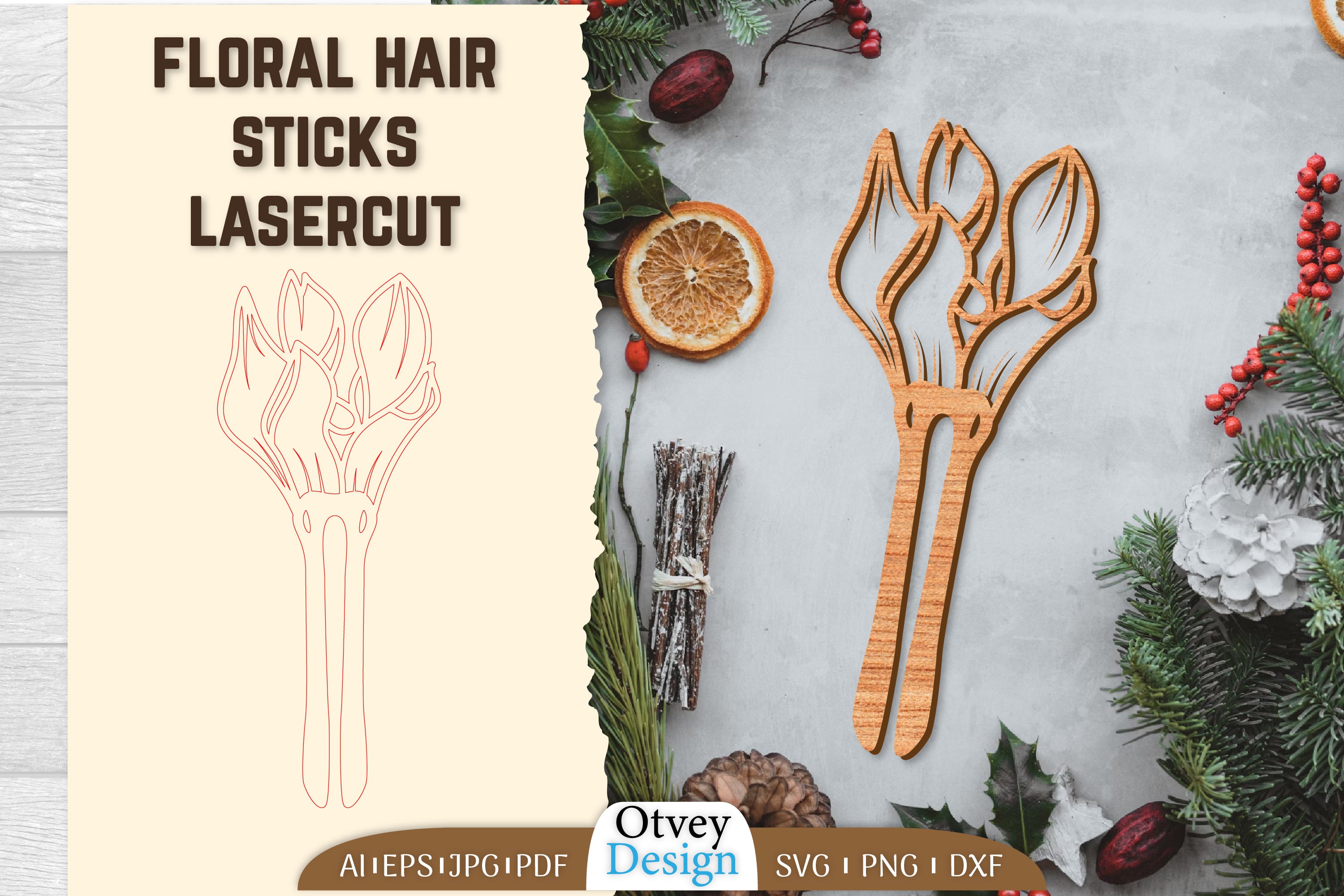 Laser Cut Floral Hair Sticks SVG Bundle 6 - CraftNest - Digital Crafting and Art