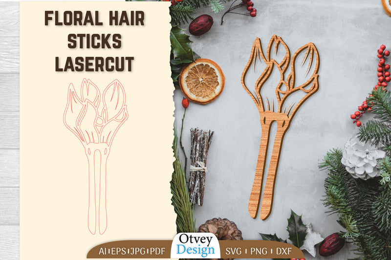 Laser Cut Floral Hair Sticks SVG Bundle 6 - CraftNest - Digital Crafting and Art