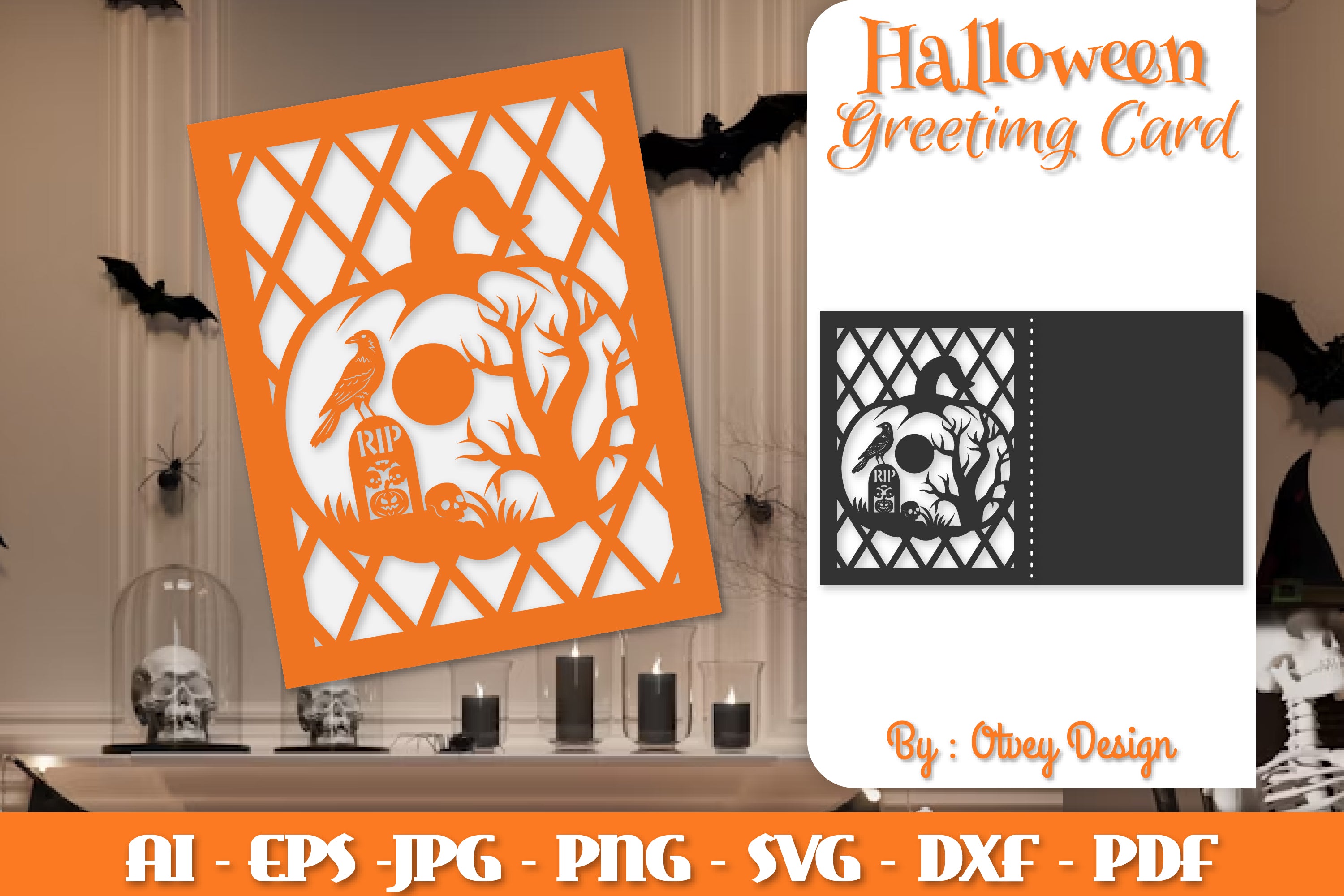 Halloween Pumpkin Scene Greeting Card SVG Bundle