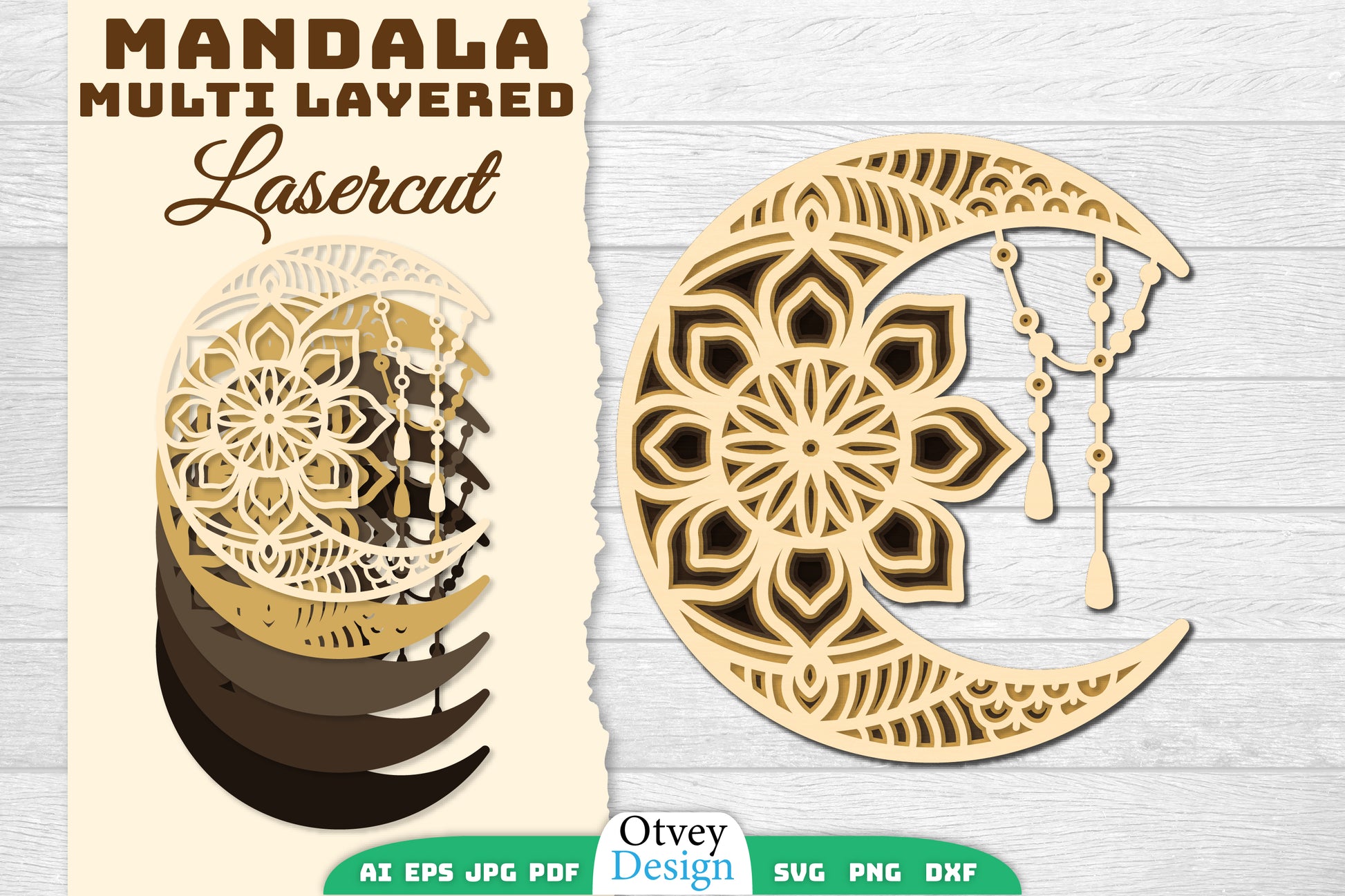 Mandala Moon Layered Lasercut SVG Bundle 6 - CraftNest - Digital Crafting and Art