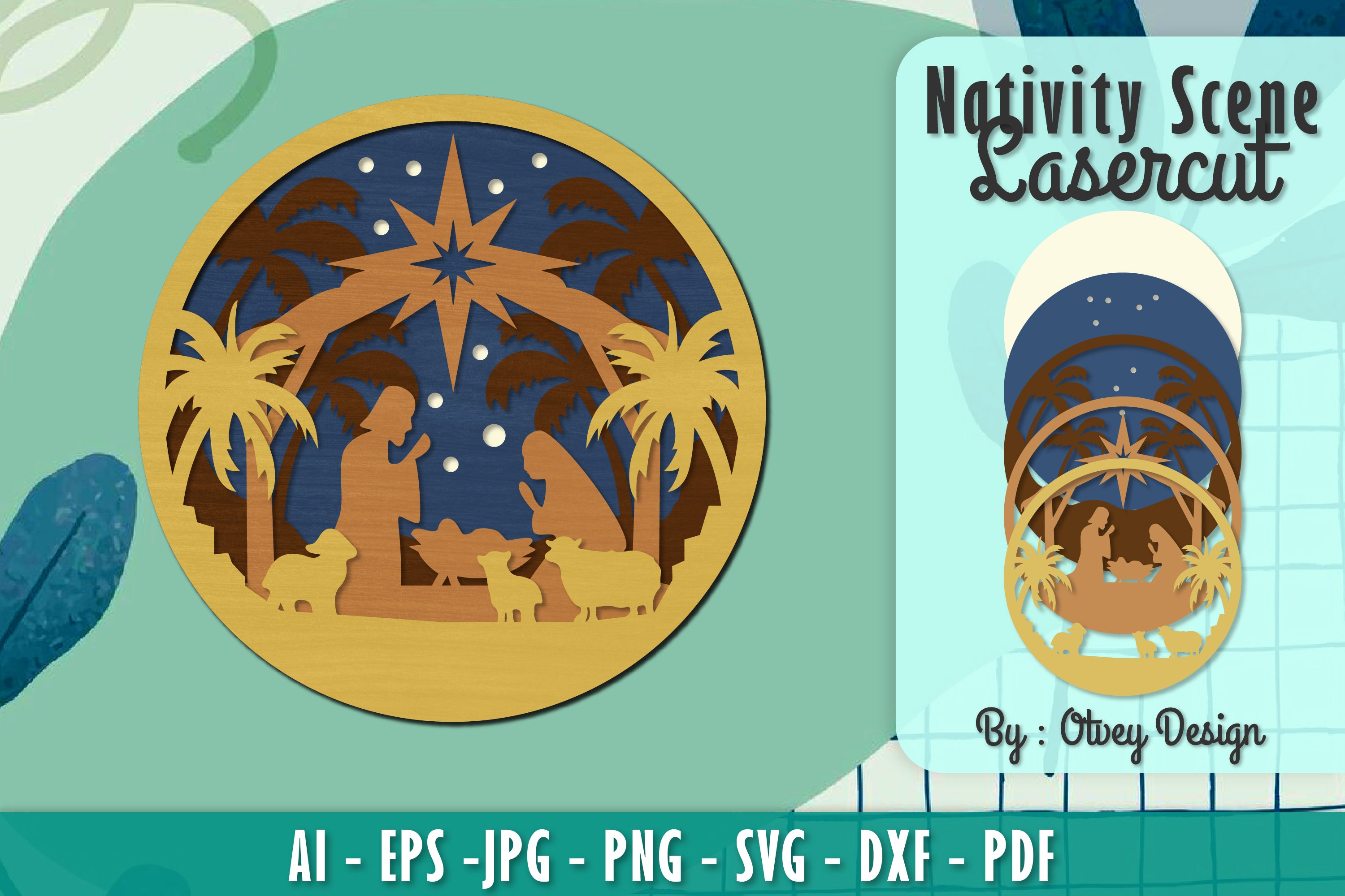 Nativity Scene Religious Christmas Layered Papercut Lasercut SVG Bundle