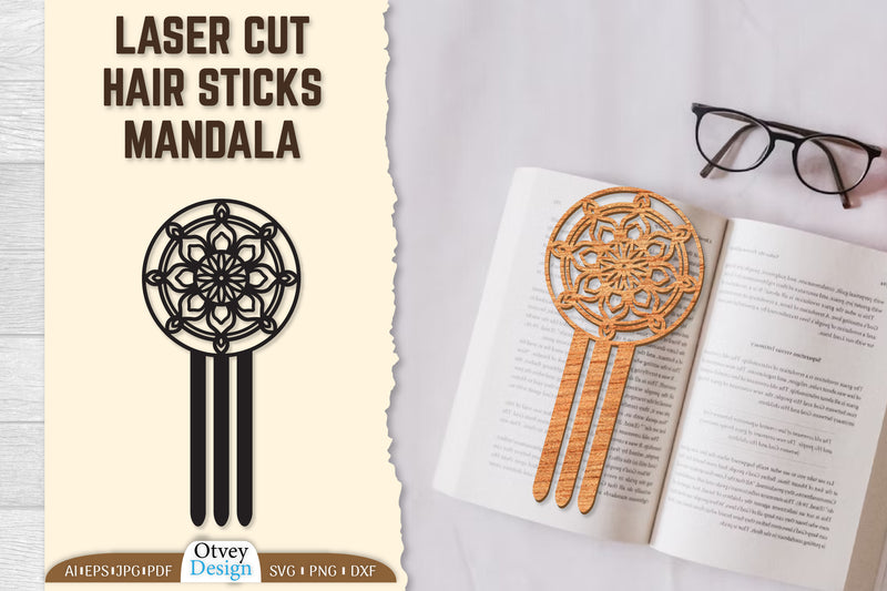 Laser Cut Mandala Hair Sticks SVG Bundle 5 - CraftNest - Digital Crafting and Art