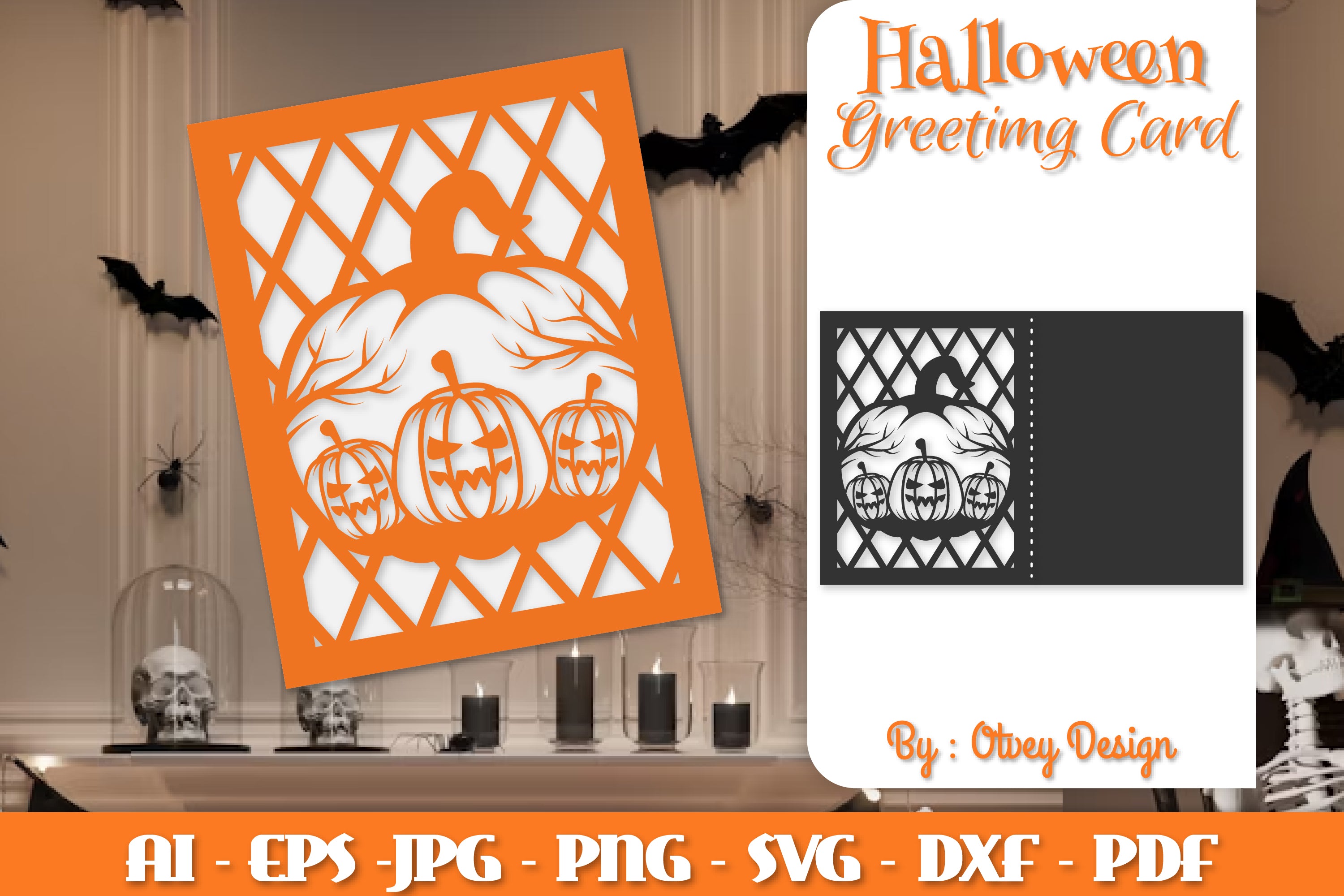 Halloween Pumpkin Scene Greeting Card SVG Bundle