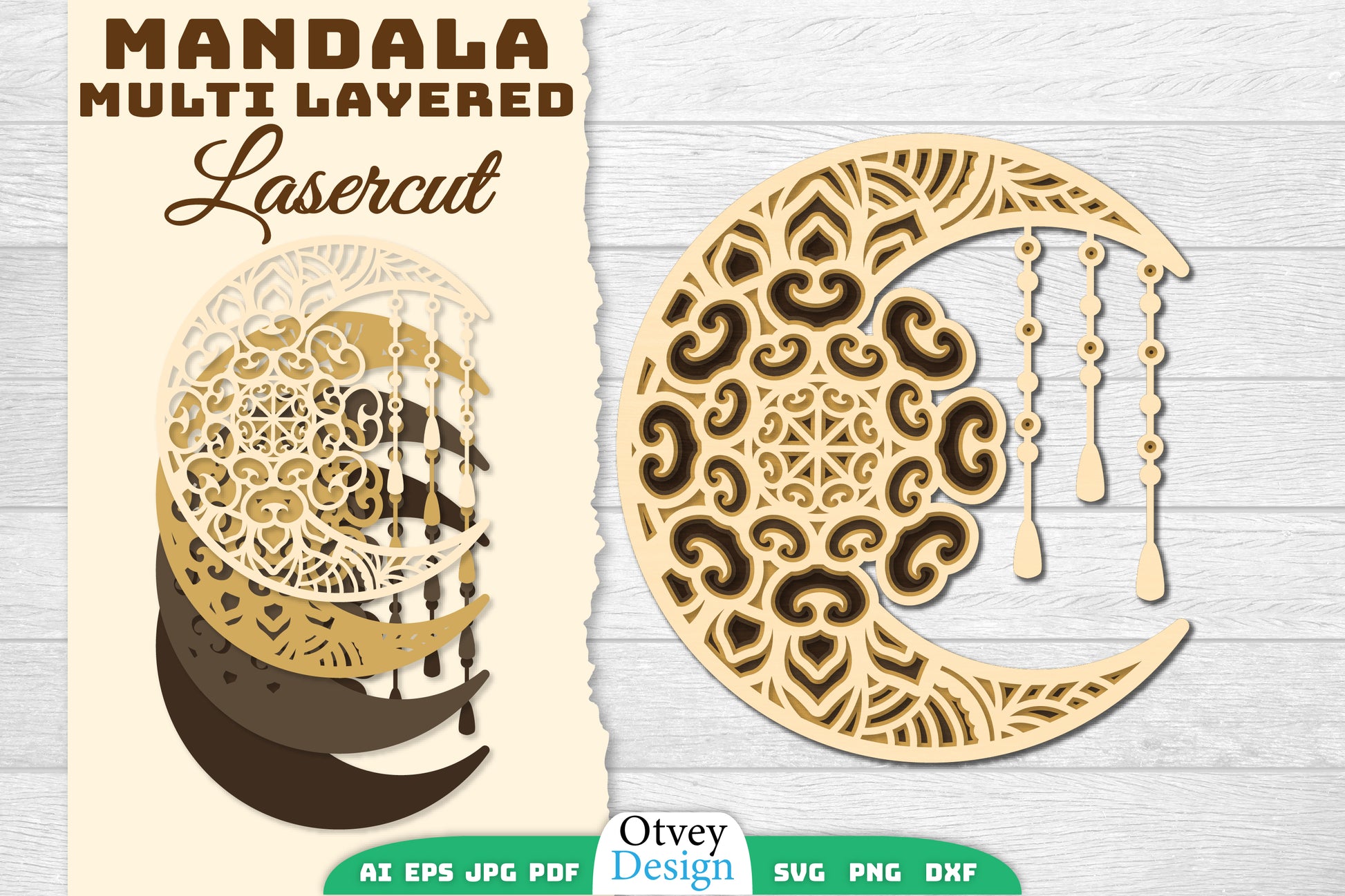 Mandala Moon Layered Lasercut SVG Bundle 7 - CraftNest - Digital Crafting and Art