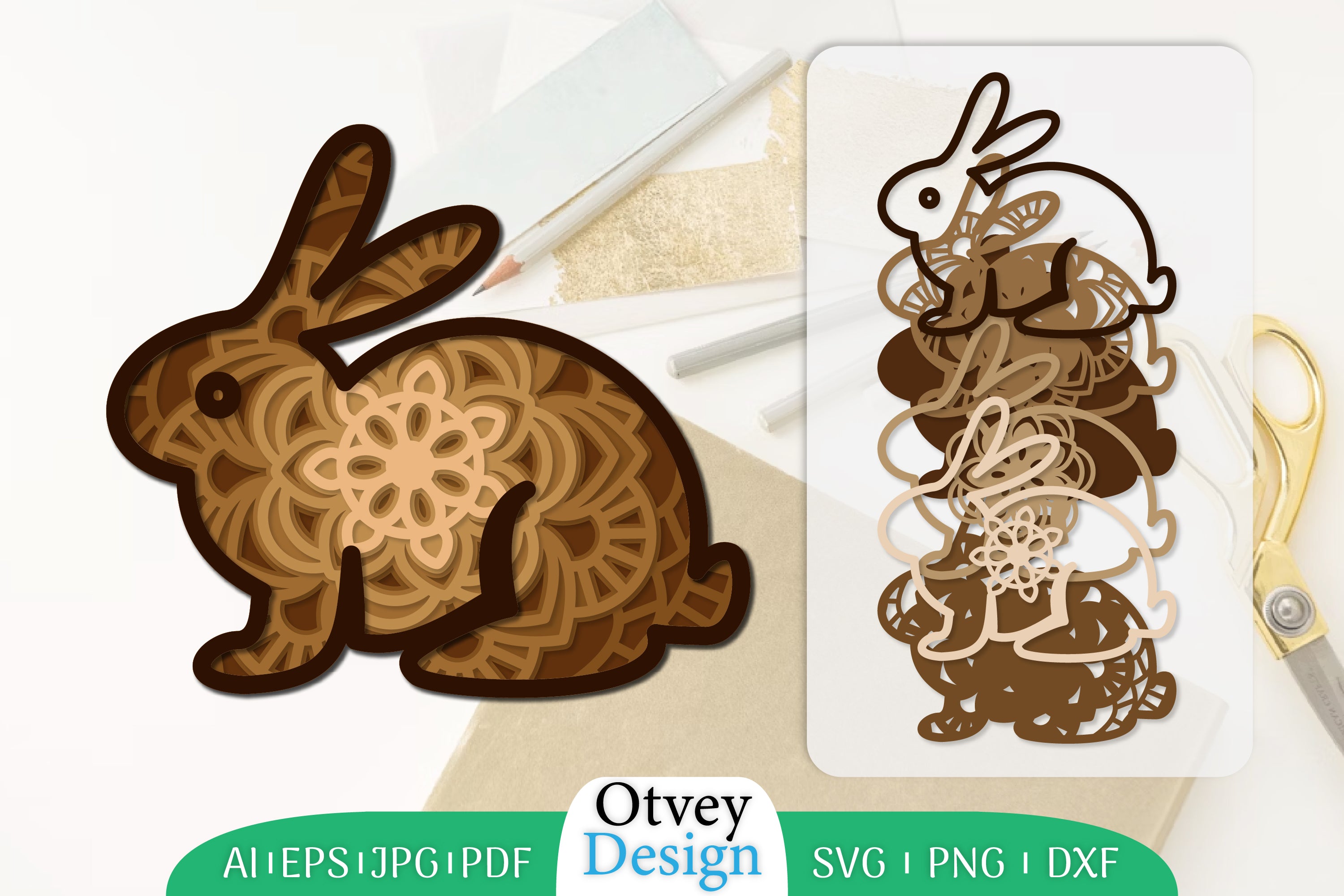Mandala Rabbit Layered Lasercut SVG Bundle 8 - CraftNest - Digital Crafting and Art