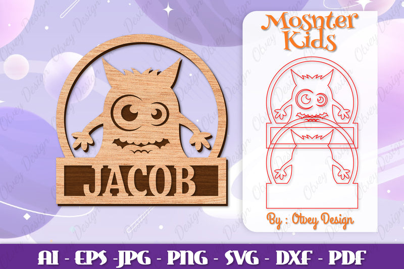 Cute Monster Name Sign Lasercut SVG Bundle 4 - CraftNest - Digital Crafting and Art
