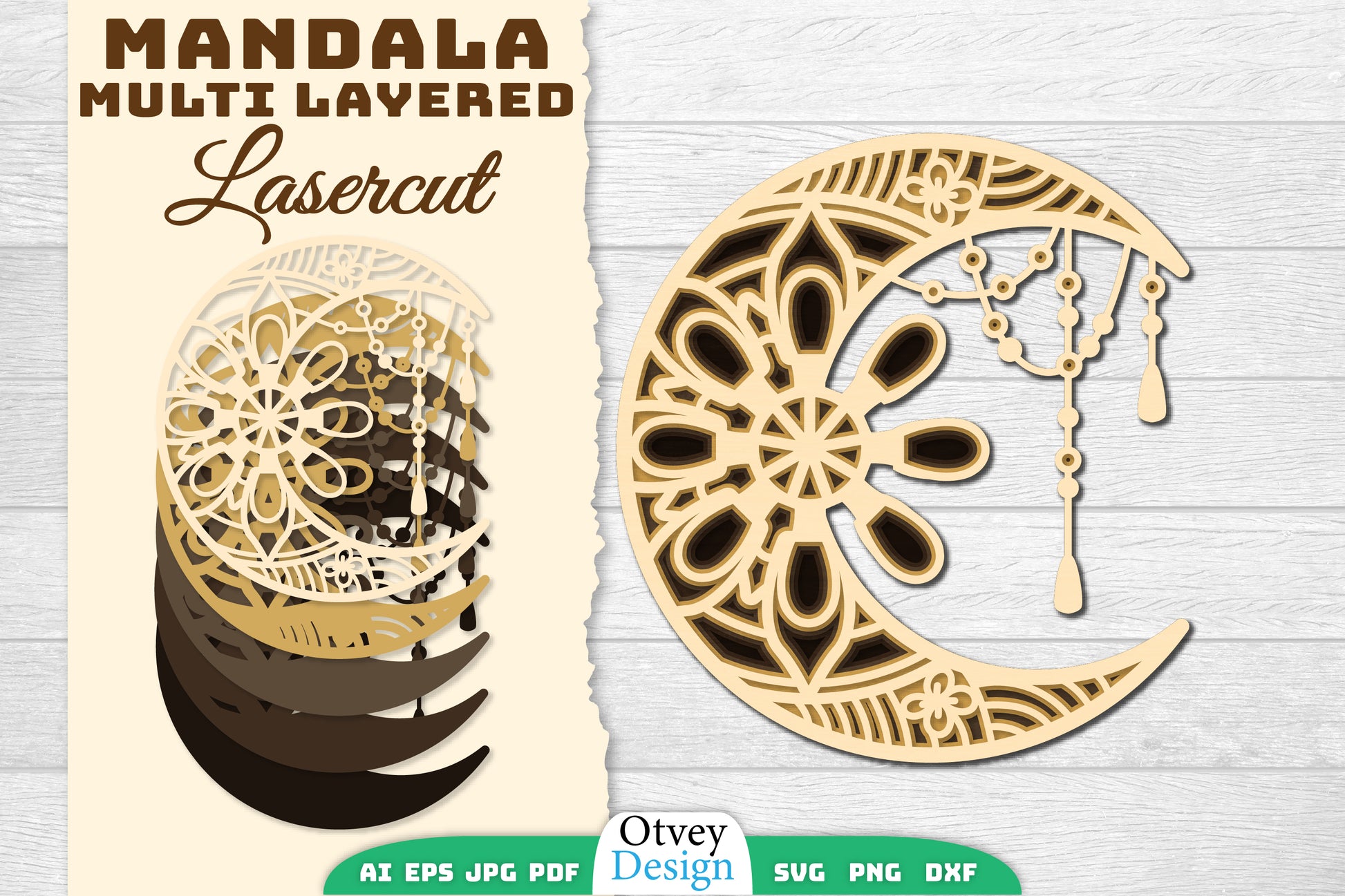 Mandala Moon Layered Lasercut SVG Bundle 8 - CraftNest - Digital Crafting and Art