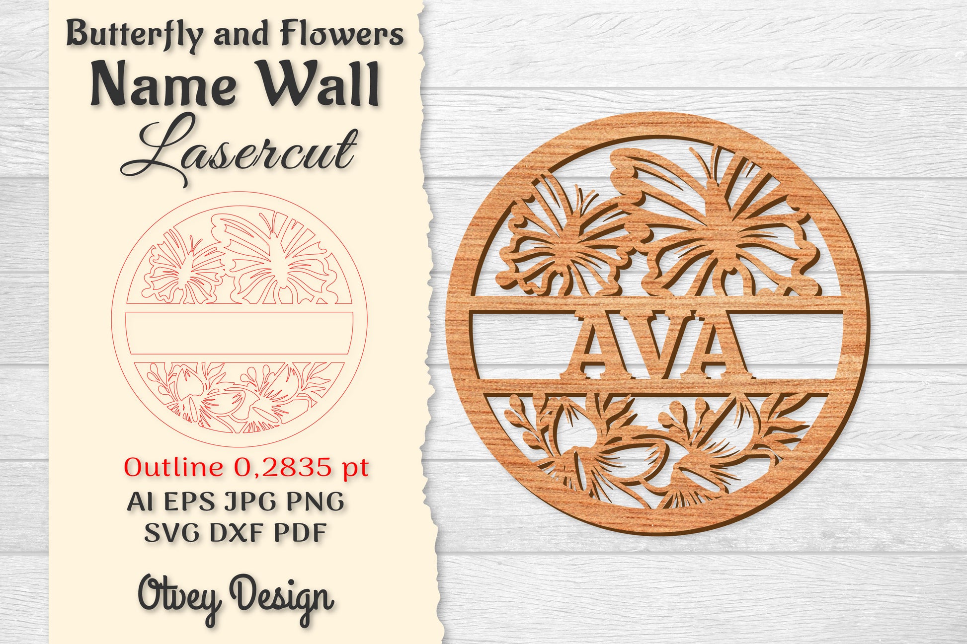Butterfly and Flowers Name Wall Art Sign SVG Bundle 7 - CraftNest - Digital Crafting and Art