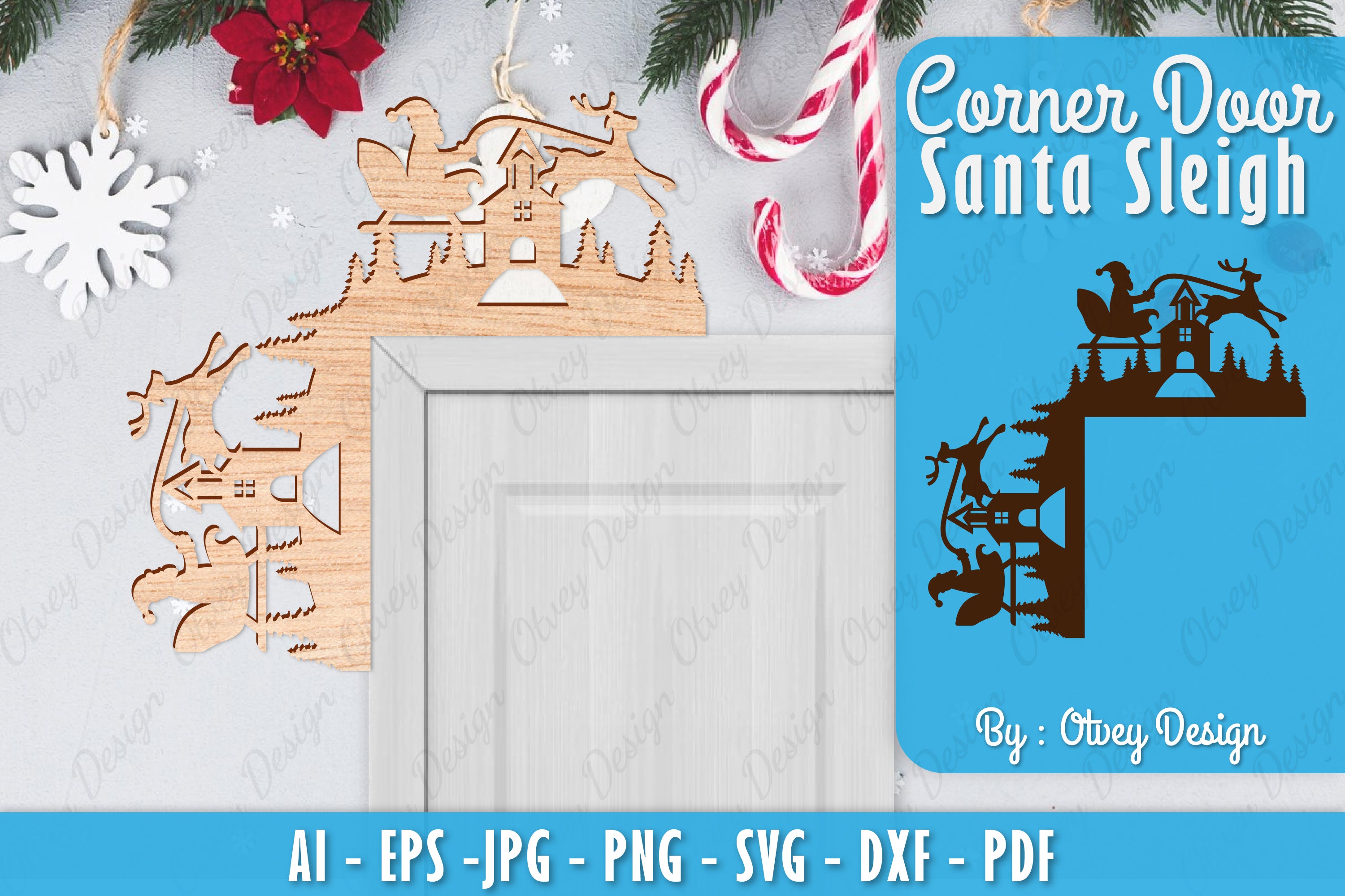 Christmas Santa Sleigh Door Corner Lasercut SVG Bundle 8 - CraftNest - Digital Crafting and Art