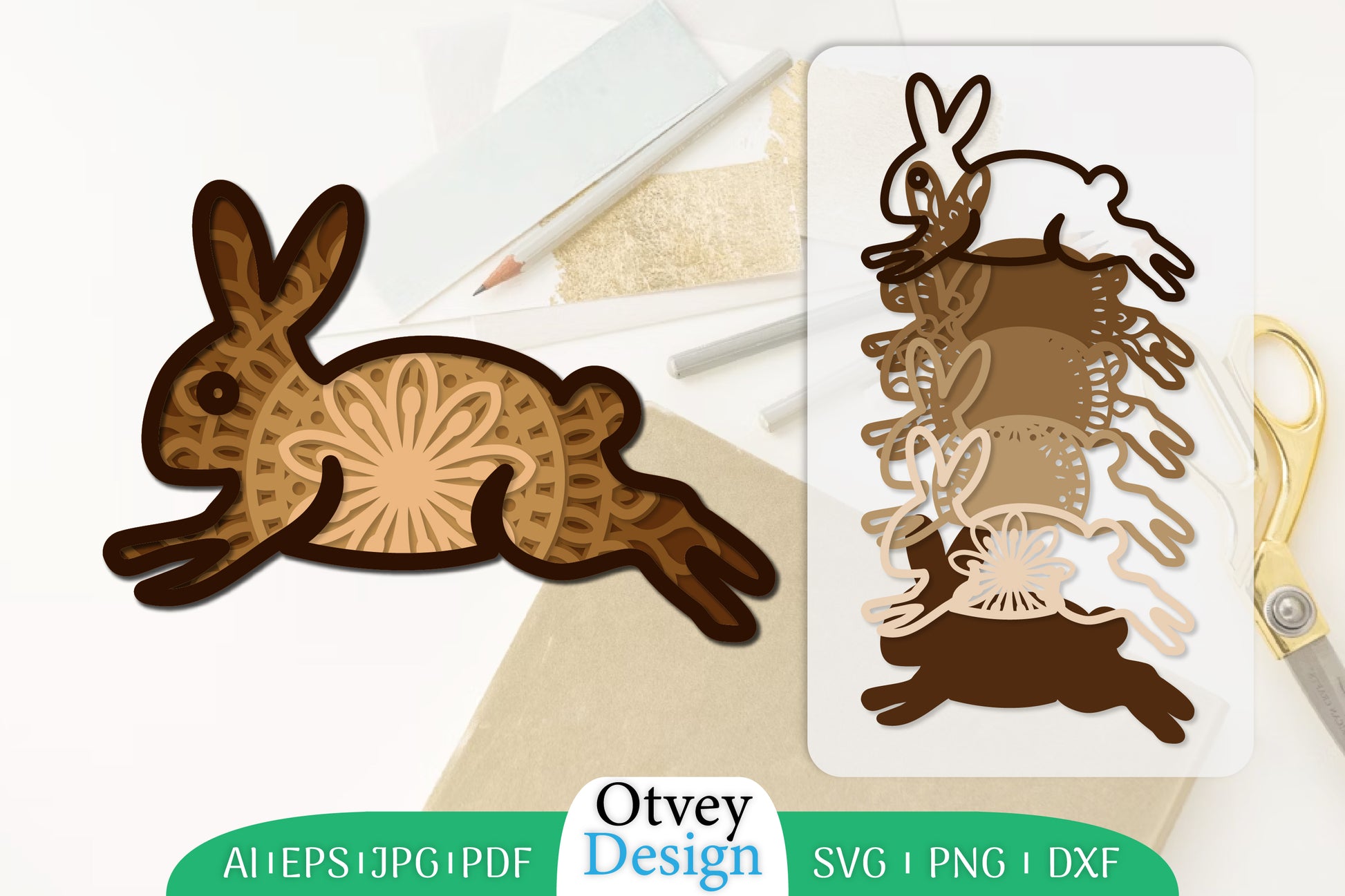 Mandala Rabbit Layered Lasercut SVG Bundle 9 - CraftNest - Digital Crafting and Art