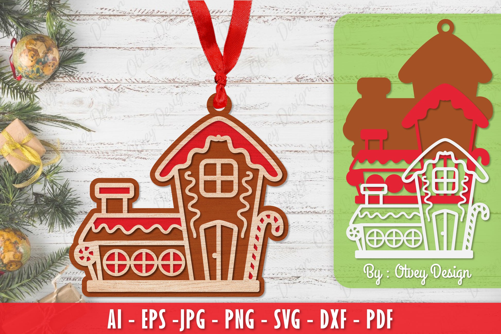 Ornament Gingerbread House Laser Cut SVG Bundle 12 - CraftNest - Digital Crafting and Art