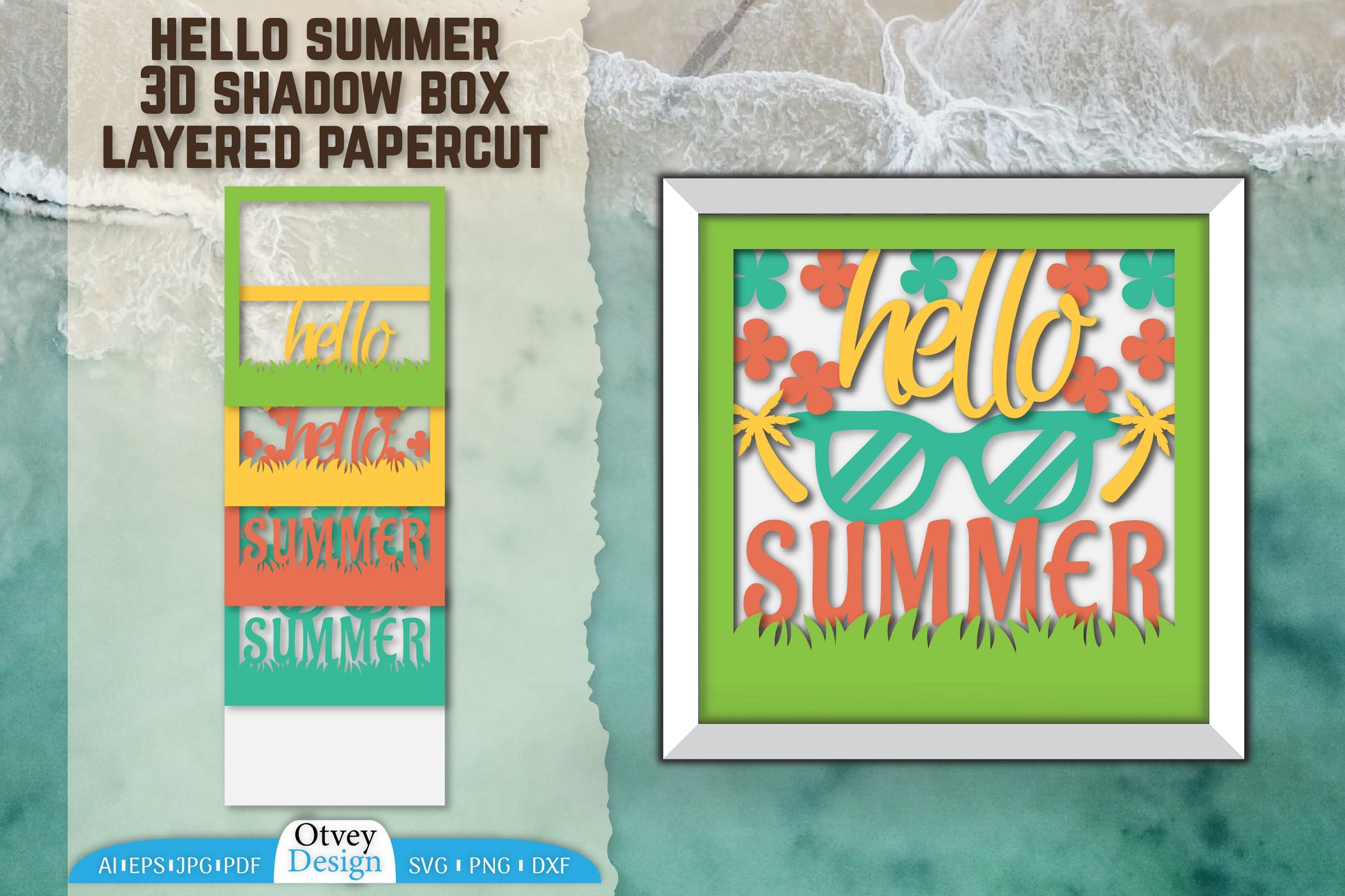 Hello Summer 3D Shadow Box Papercut SVG Bundle 11 - CraftNest - Digital Crafting and Art