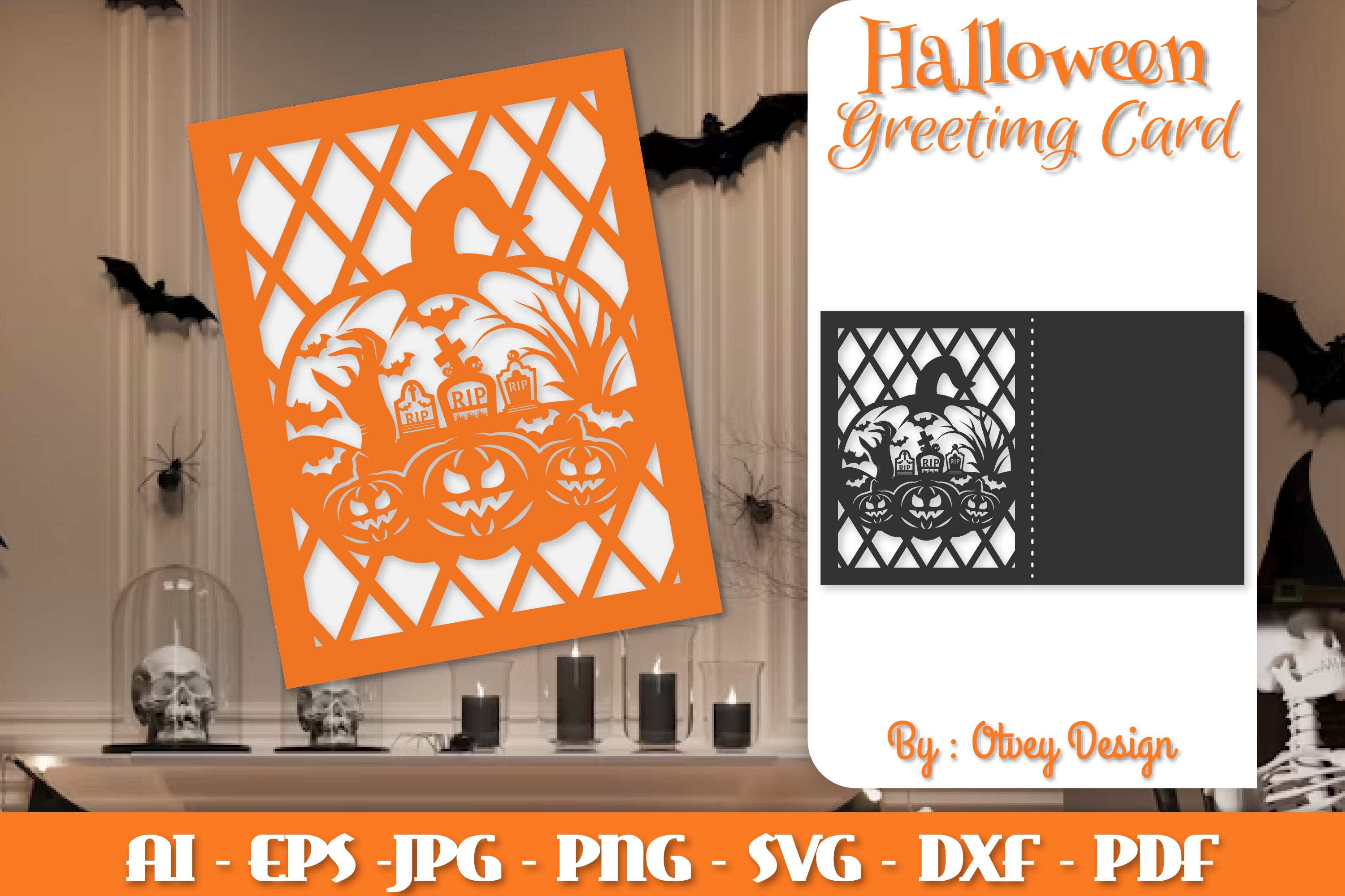 Greeting Card Halloween Pumpkin Scene SVG Bundle