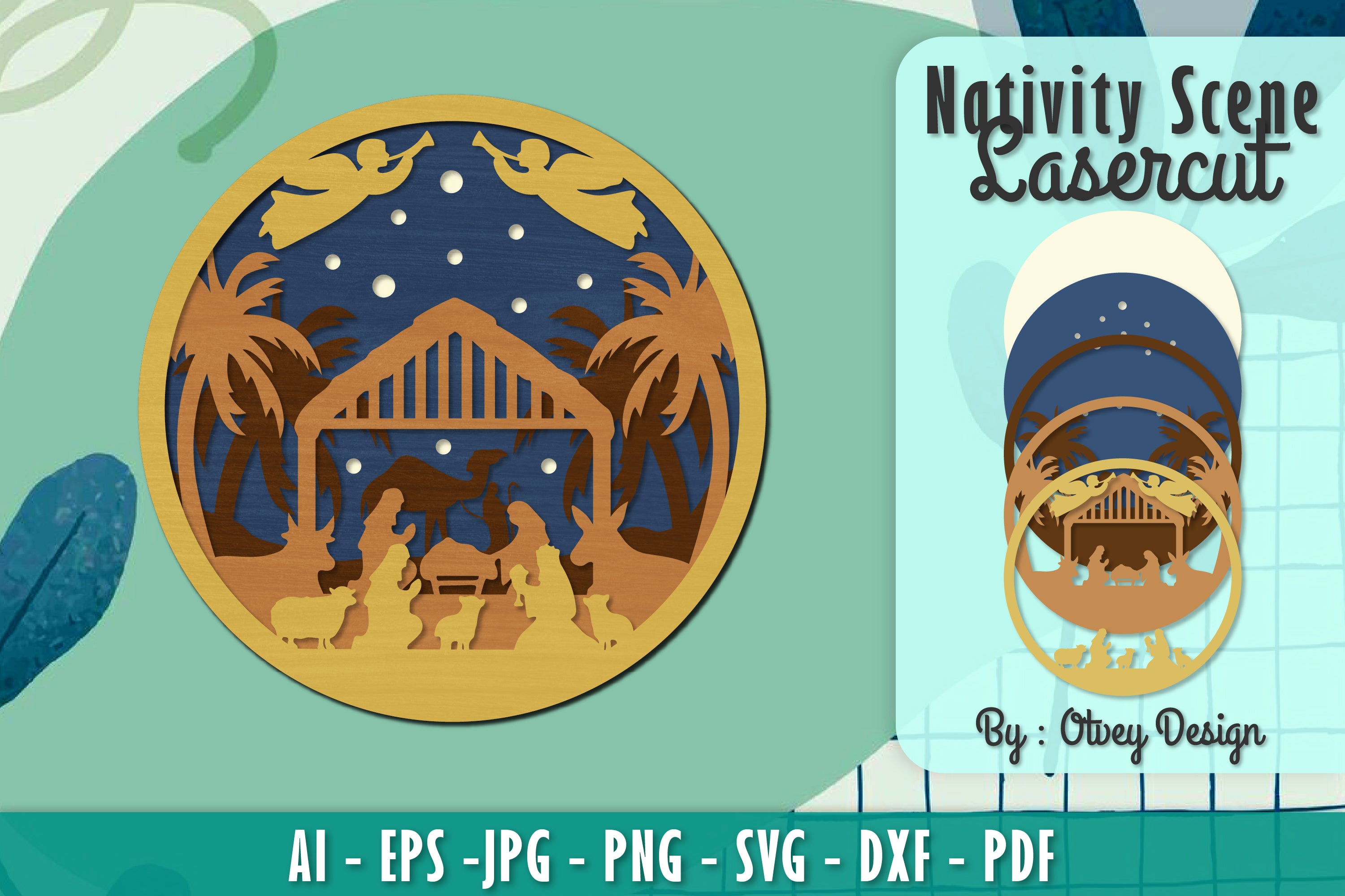 Nativity Scene Religious Christmas Layered Papercut Lasercut SVG Bundle