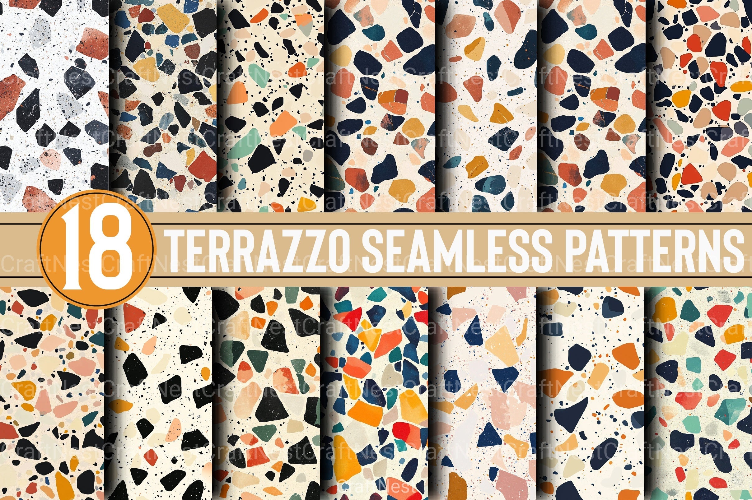 Terrazzo Seamless Patterns Digital Paper - CraftNest - Digital Crafting and Art