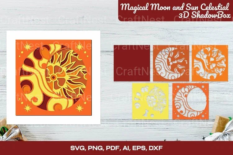 Magical Moon and Sun Celestial 3D Shadow Box SVG Bundle - CraftNest - Digital Crafting and Art