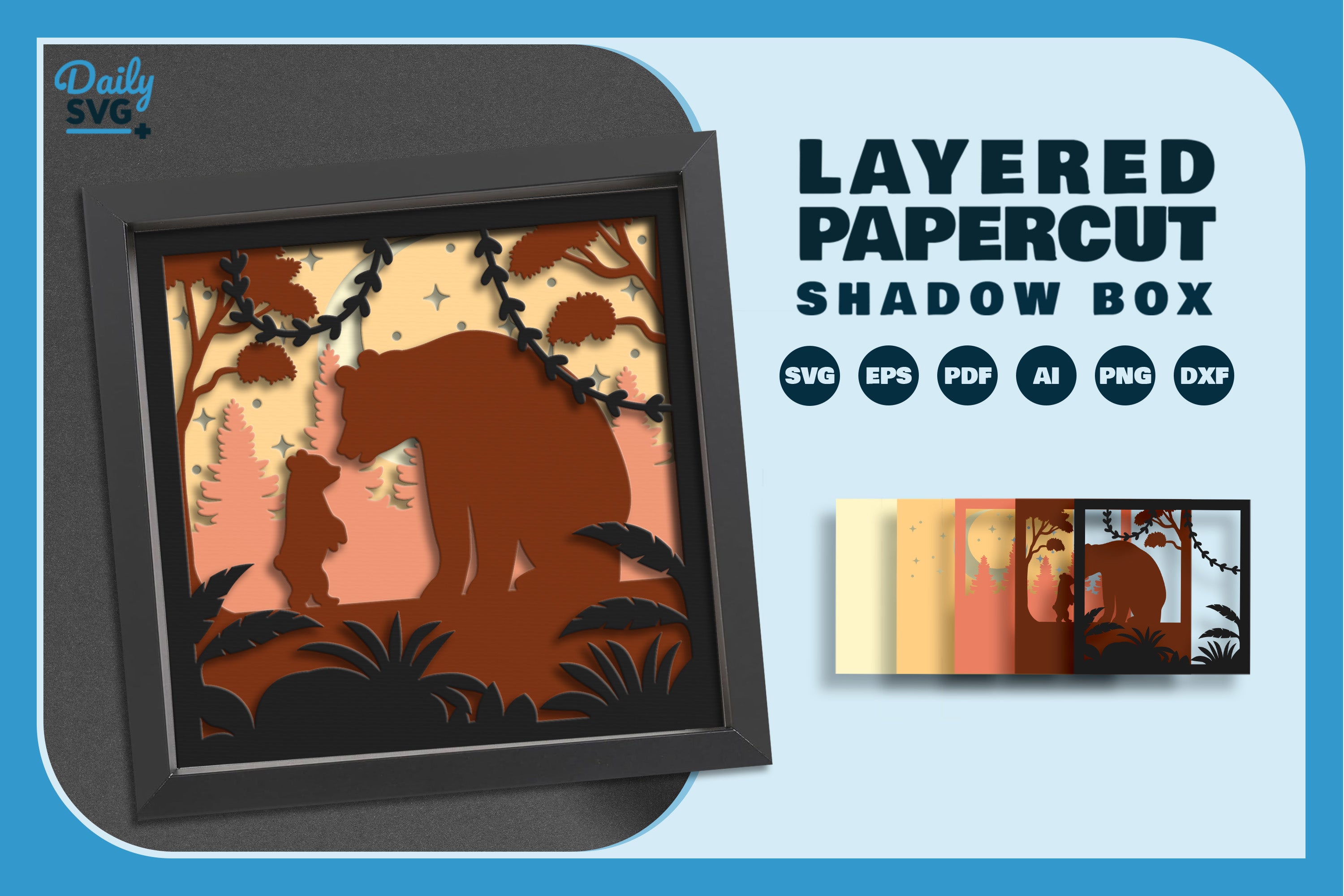 Mama Bear 3D Shadow Box Papercut SVG Bundle