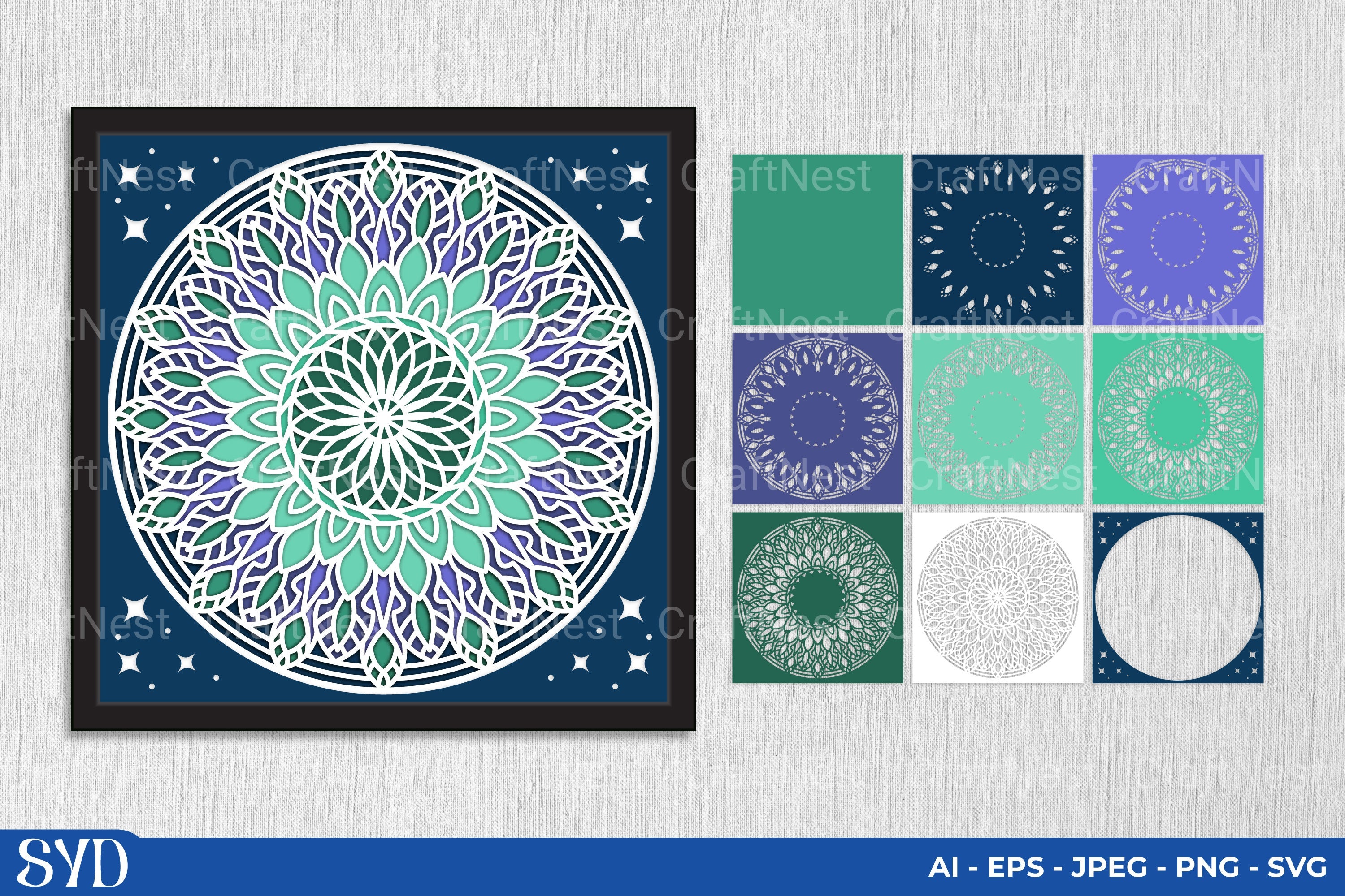 Mandala 3D Layered Papercut SVG Clipart Bundle