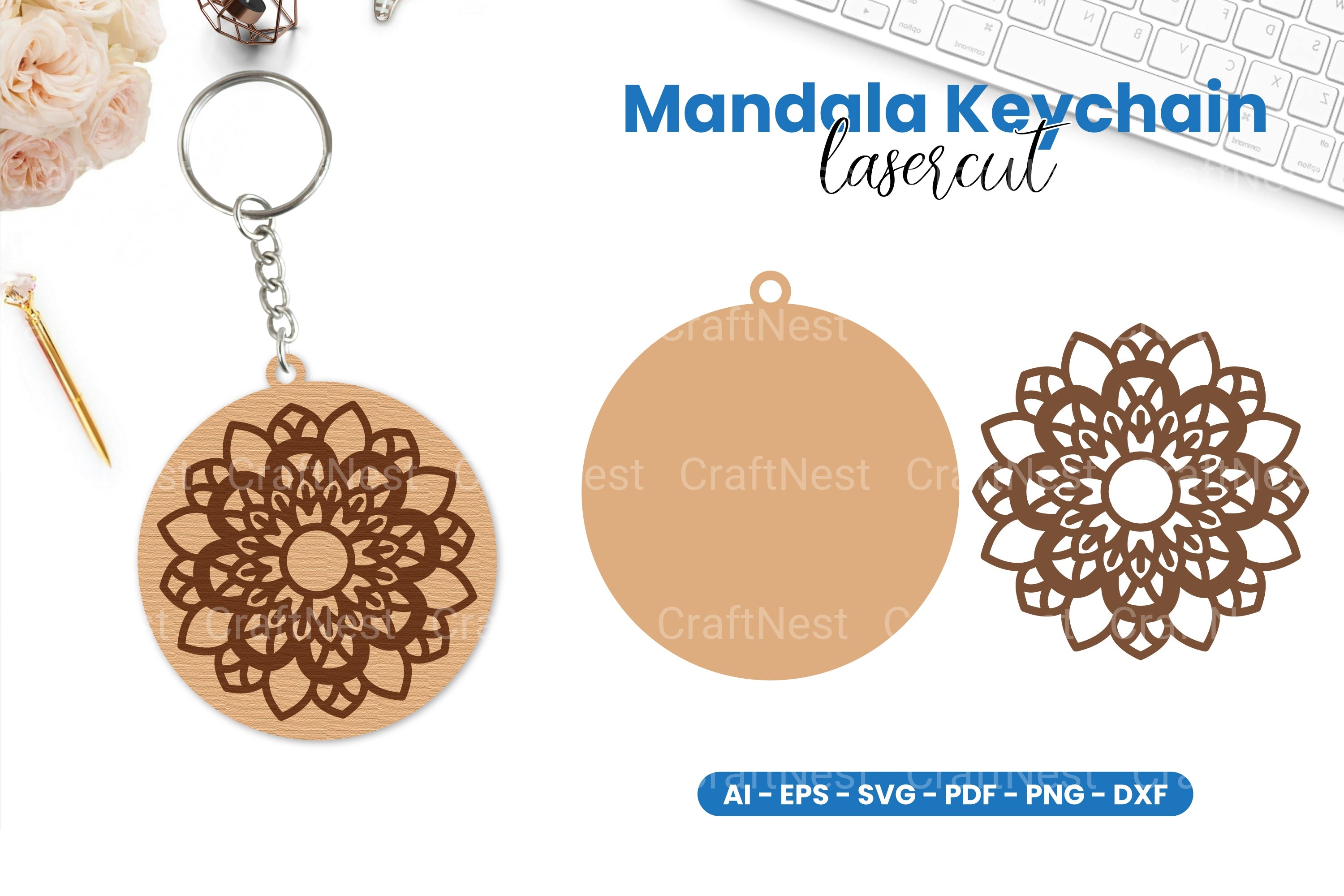 Mandala Keychain Lasercut SVG Bundle - Clipart Collection