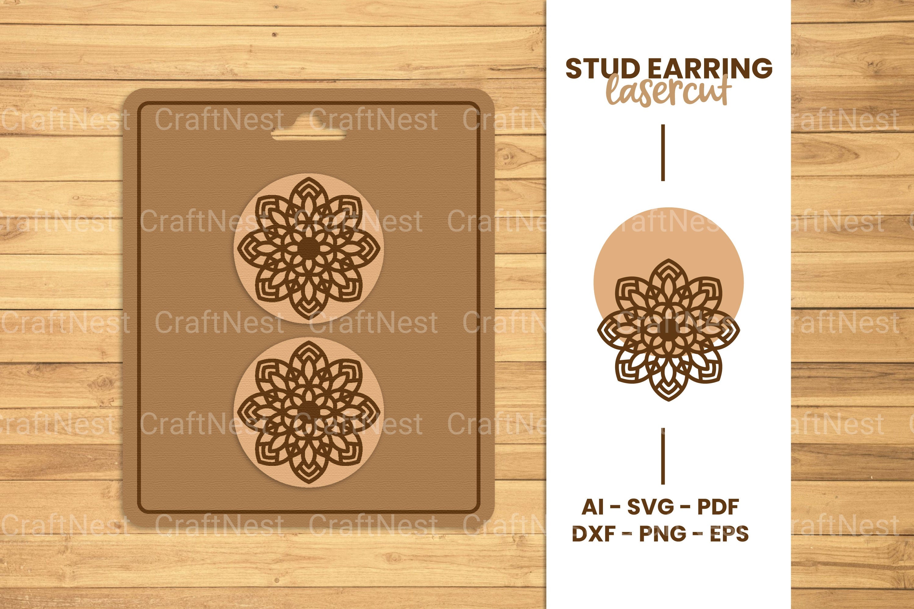 Mandala Stud Earring Lasercut SVG Clipart Bundle