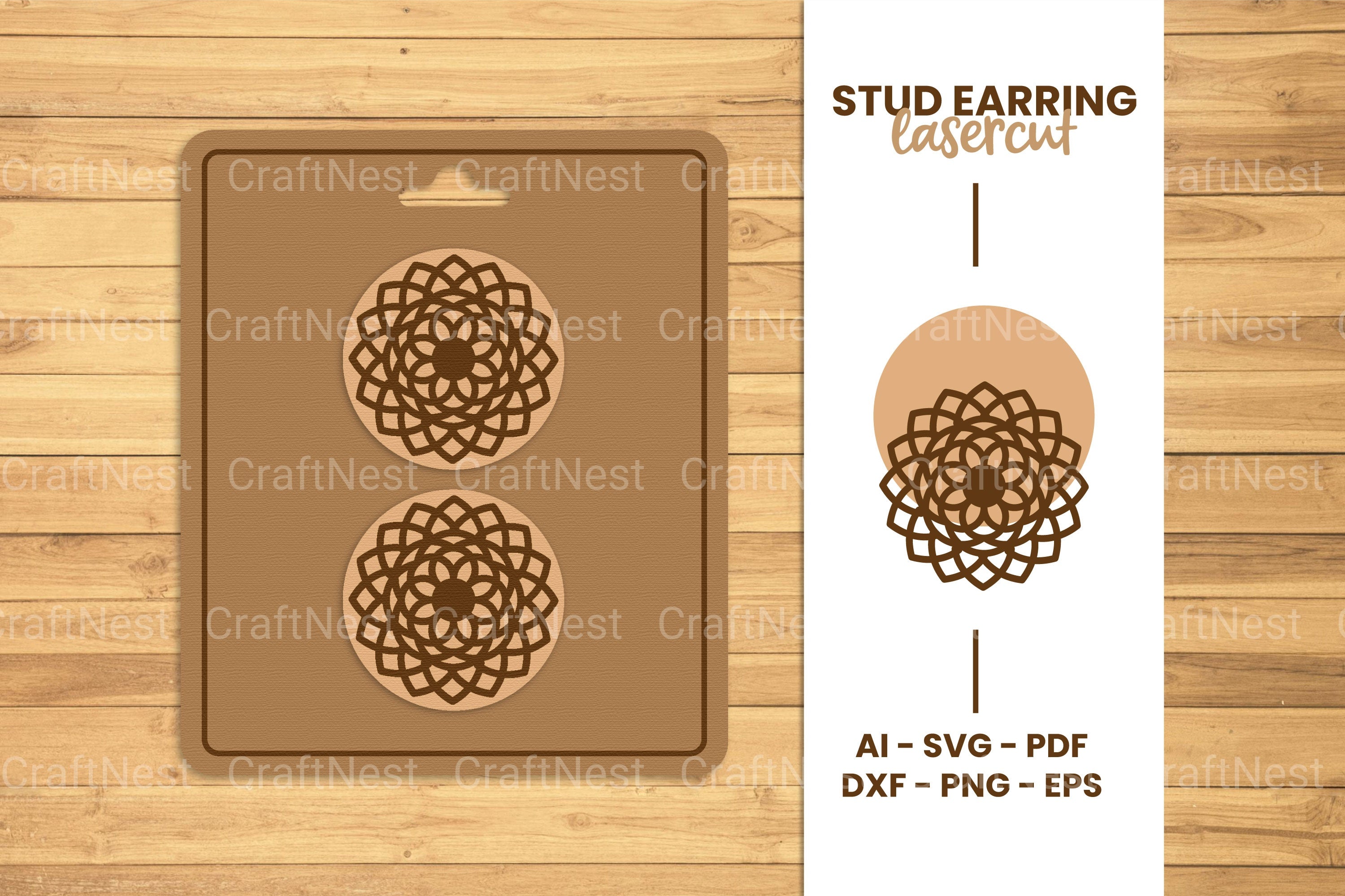 Mandala Stud Earring Lasercut SVG Clipart Bundle