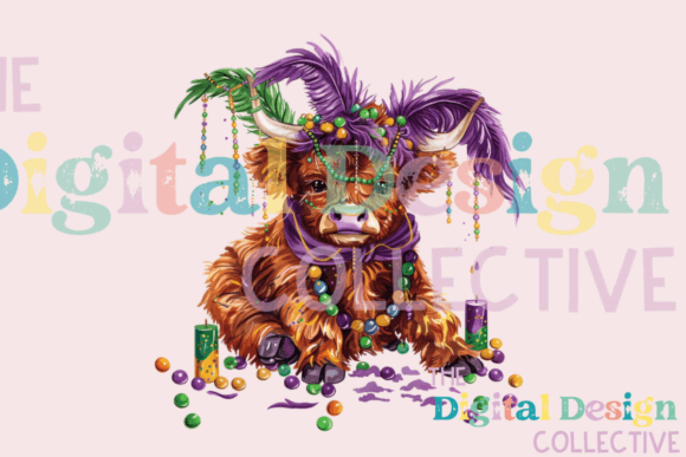 Cute Mardi Gras Highland Cow Clipart Bundle