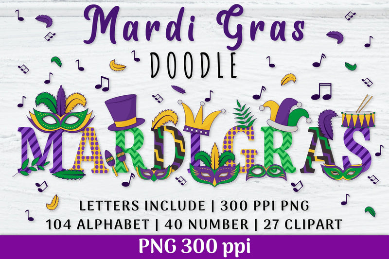 Mardi Gras Doodle Alphabet & Clipart SVG Bundle - CraftNest - Digital Crafting and Art