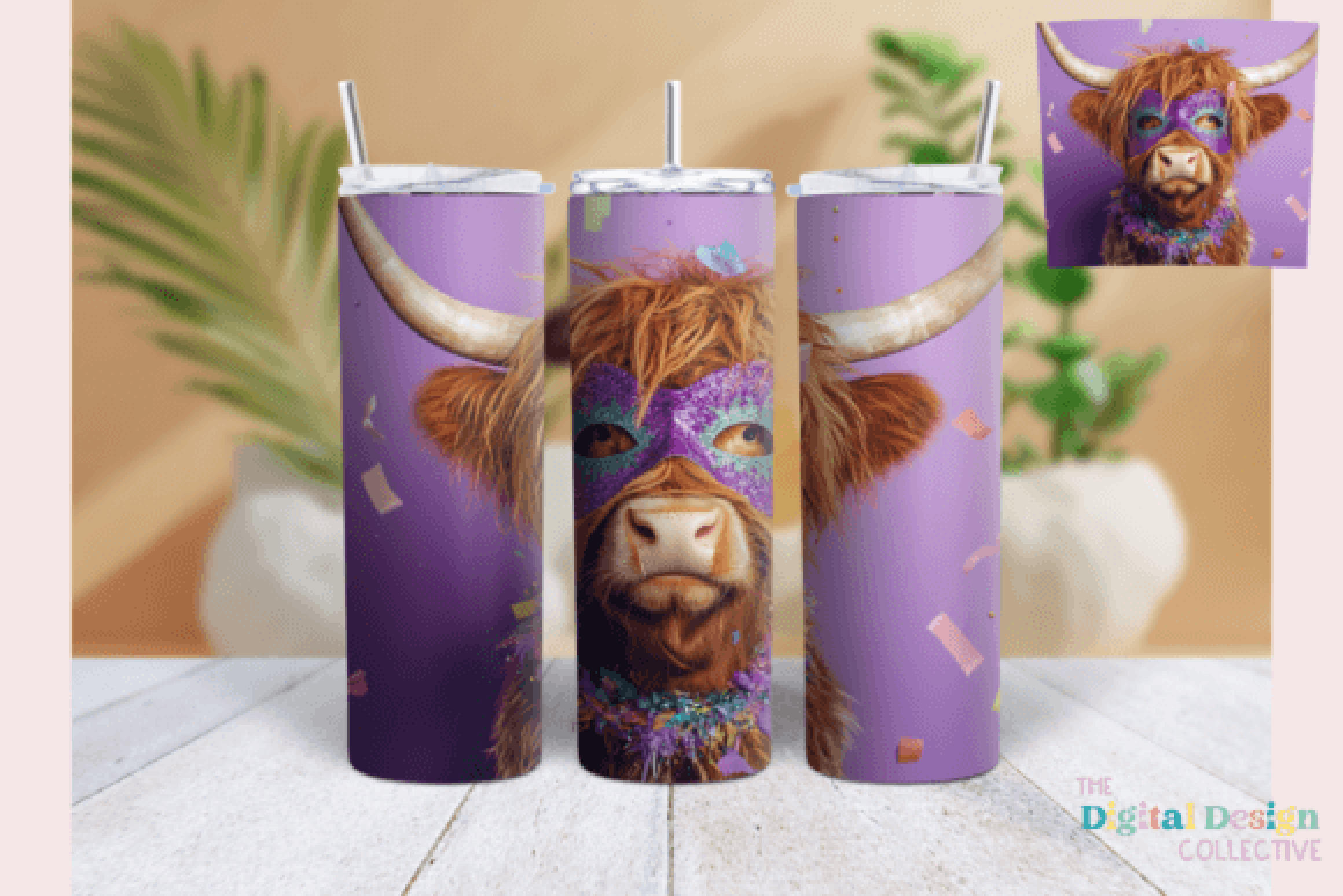Mardi Gras Highland Cow Tumbler Wrap Bundle