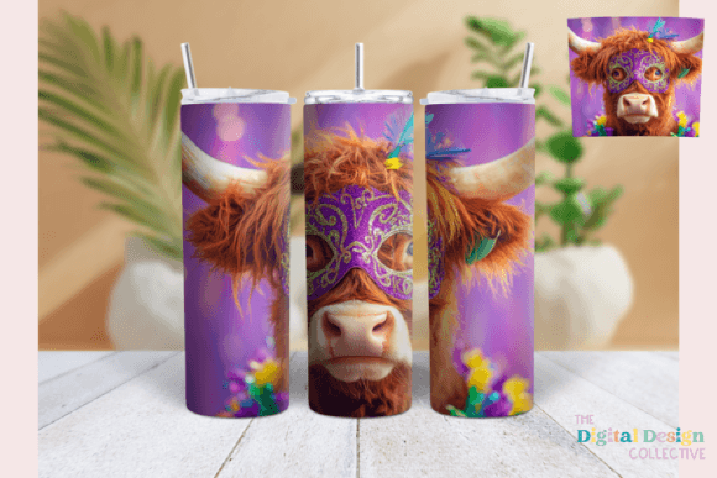 Mardi Gras Highland Cow Tumbler Wrap Bundle