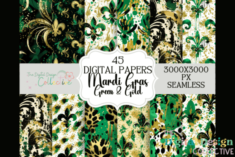 Mardi Gras Green Seamless Digital Paper - CraftNest - Digital Crafting and Art