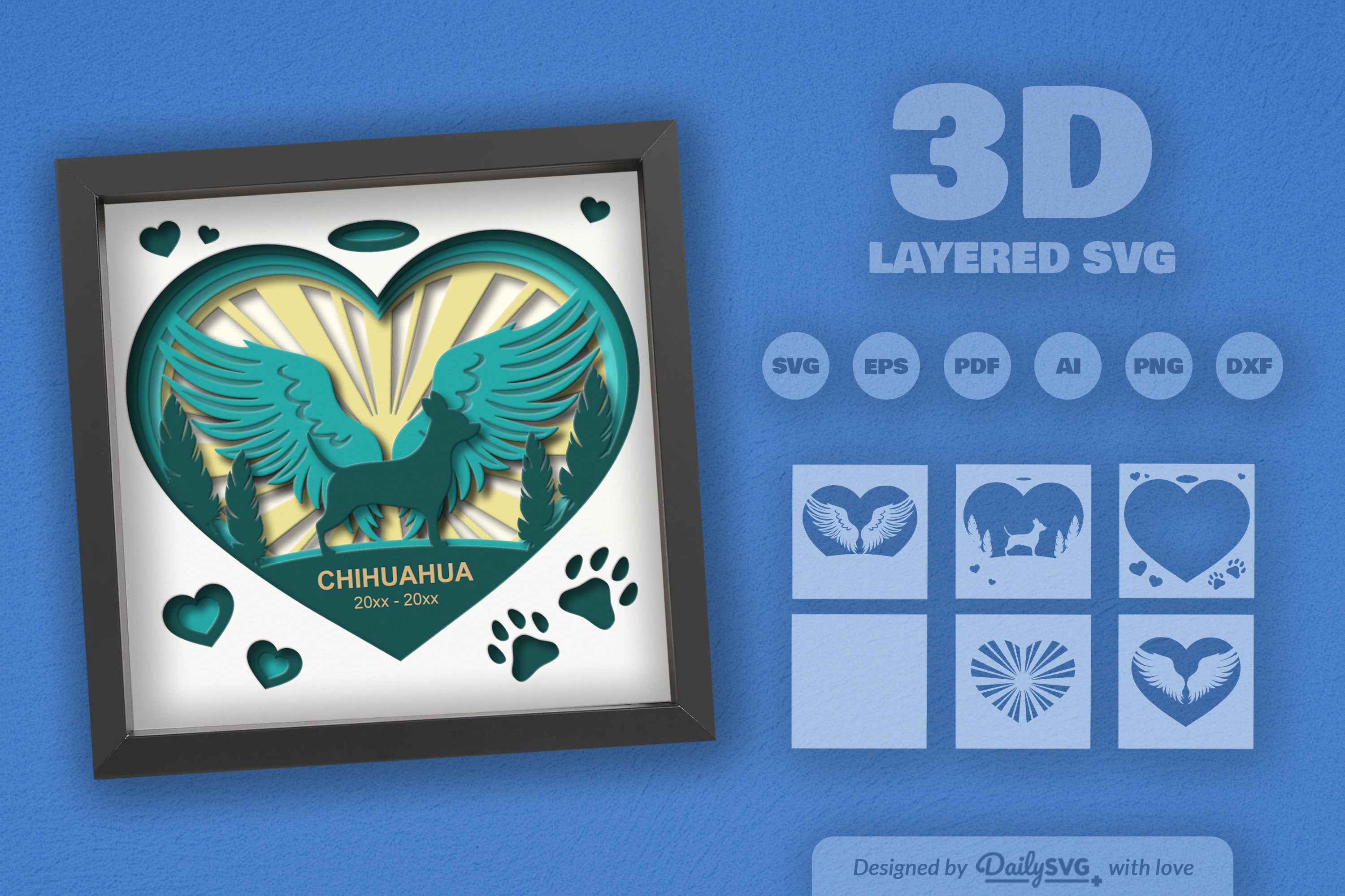 Memorial Chihuahua Dog Papercut SVG Bundle