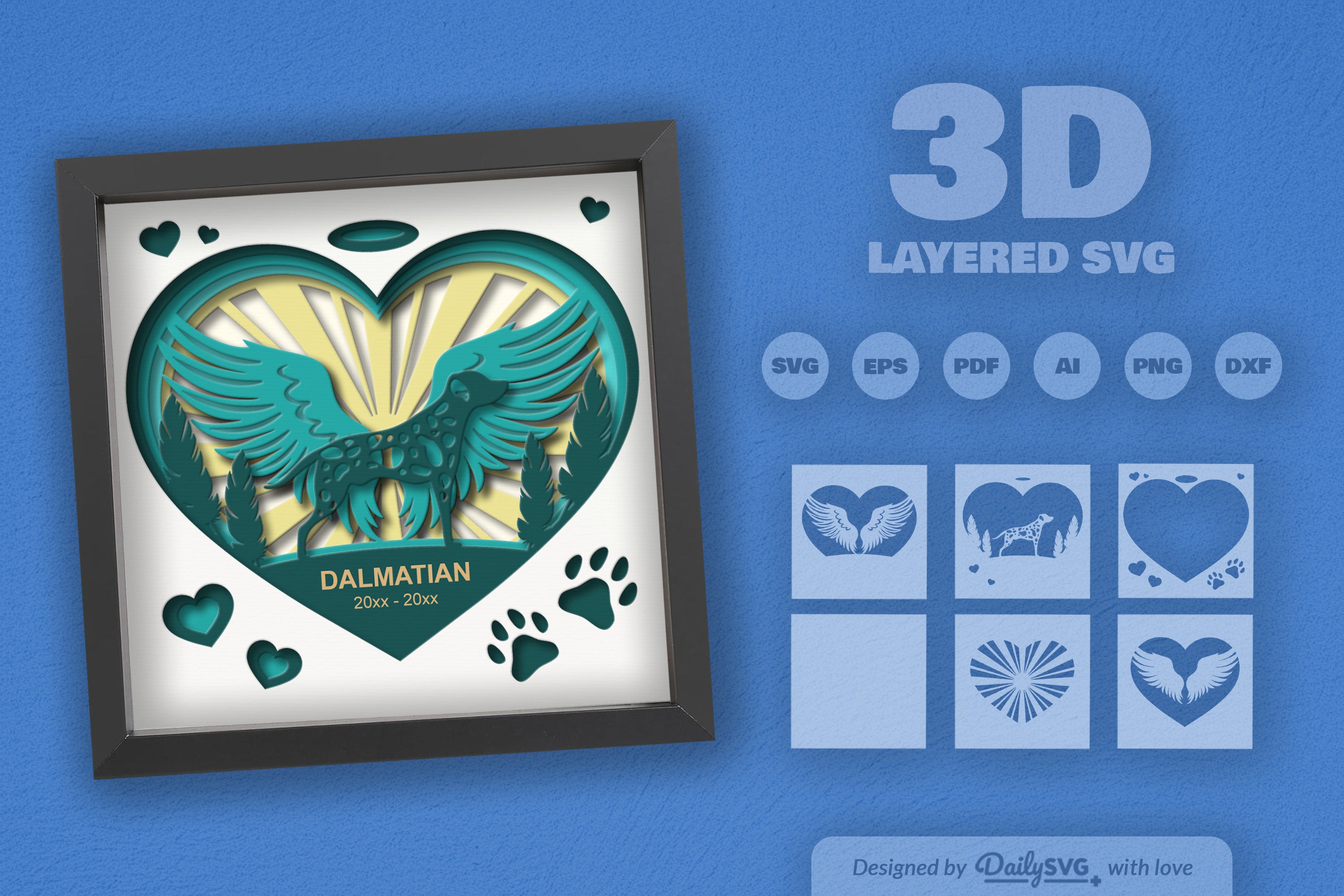 Memorial Dalmatian Dog Papercut SVG Bundle