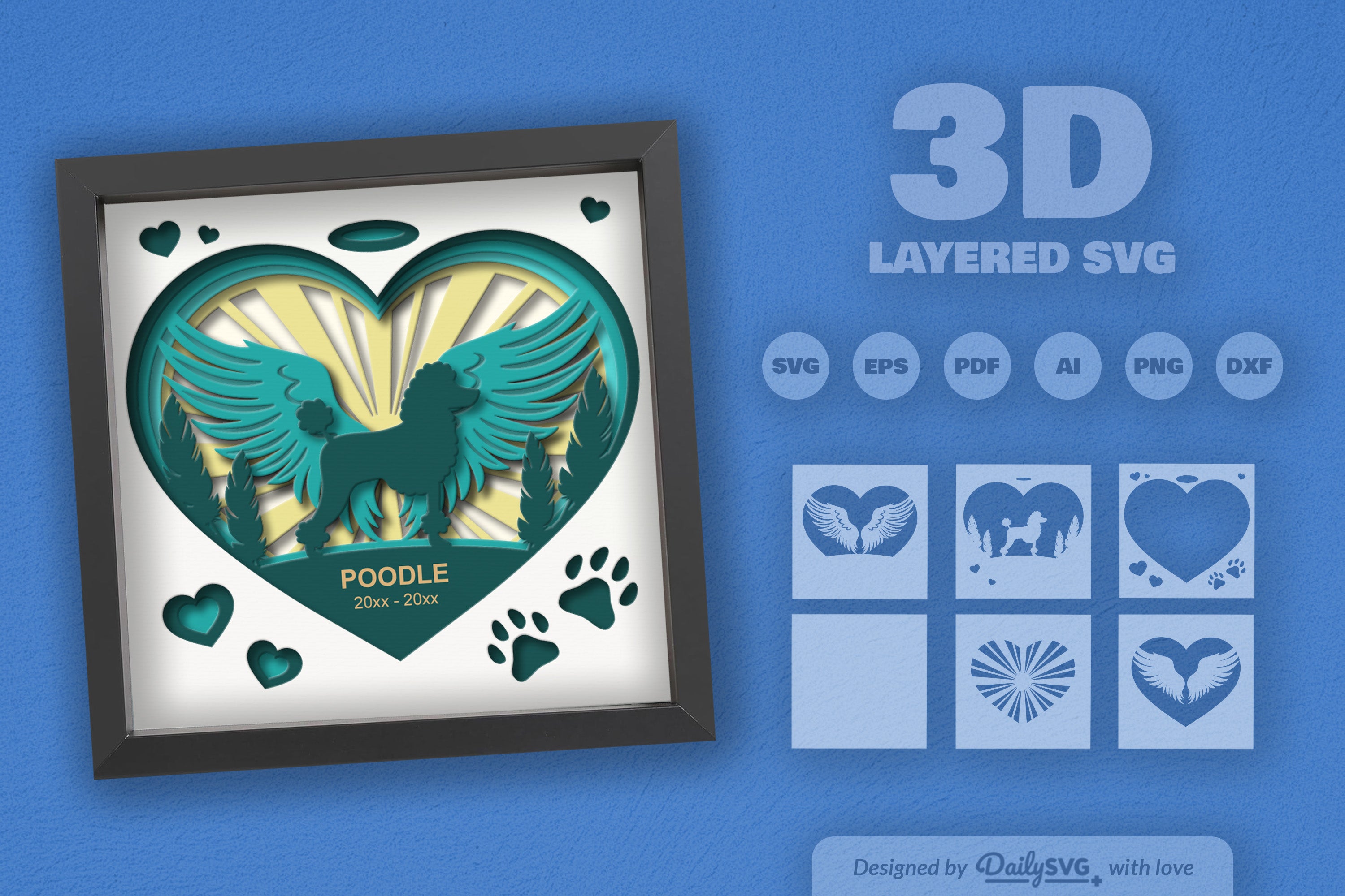 Memorial Poodle Dog Papercut SVG Bundle