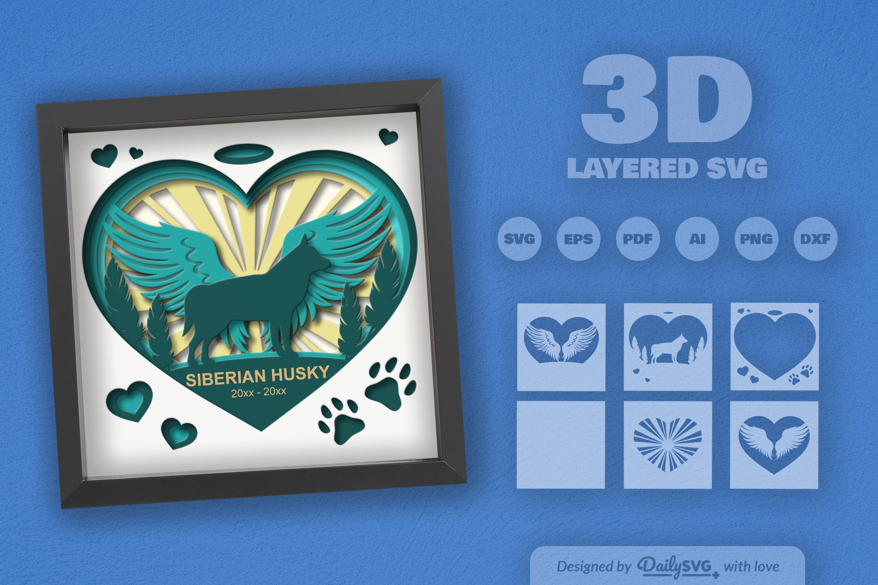 Siberian Husky Memorial Dog Papercut SVG Bundle