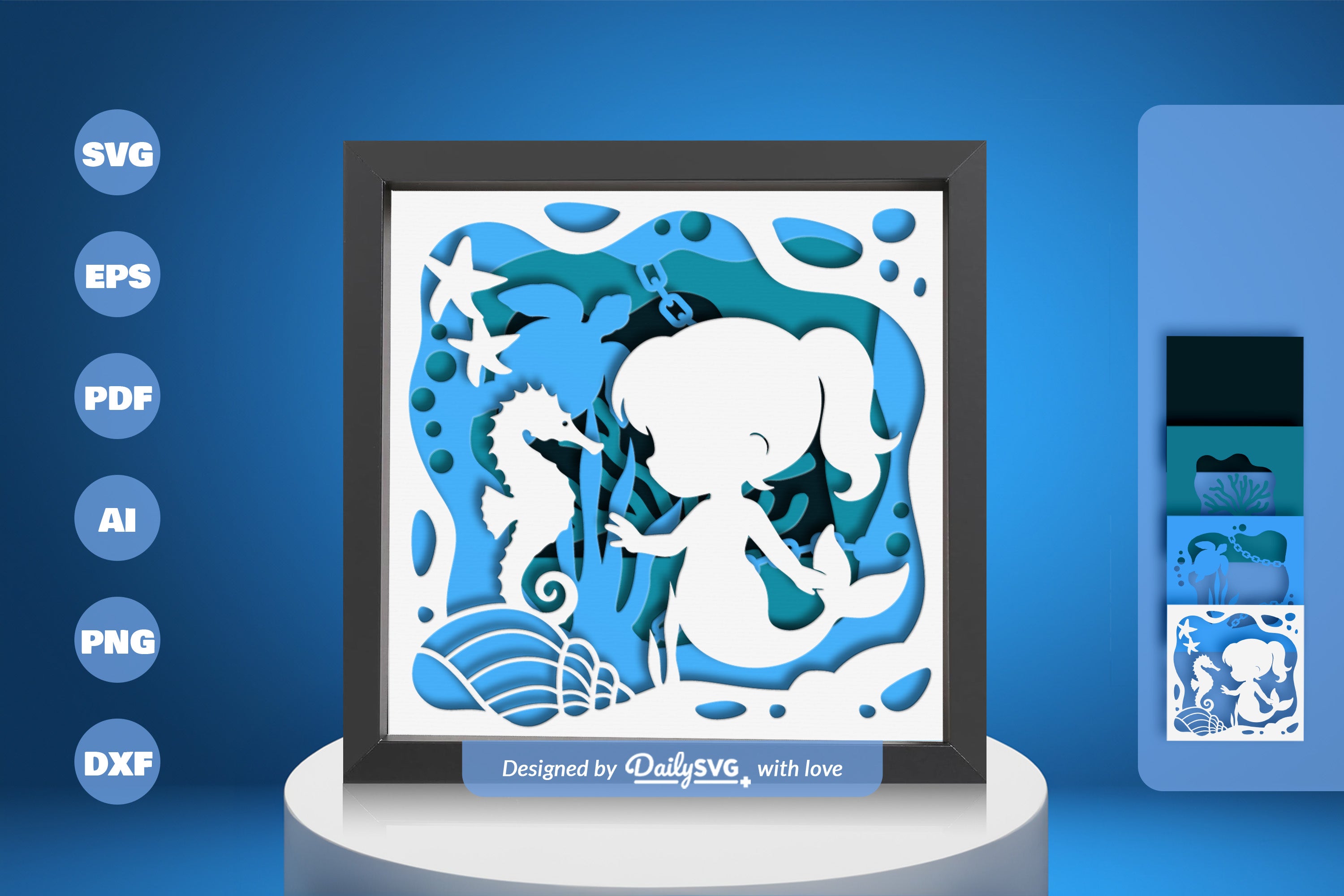 Mermaid Kid Papercut SVG Bundle