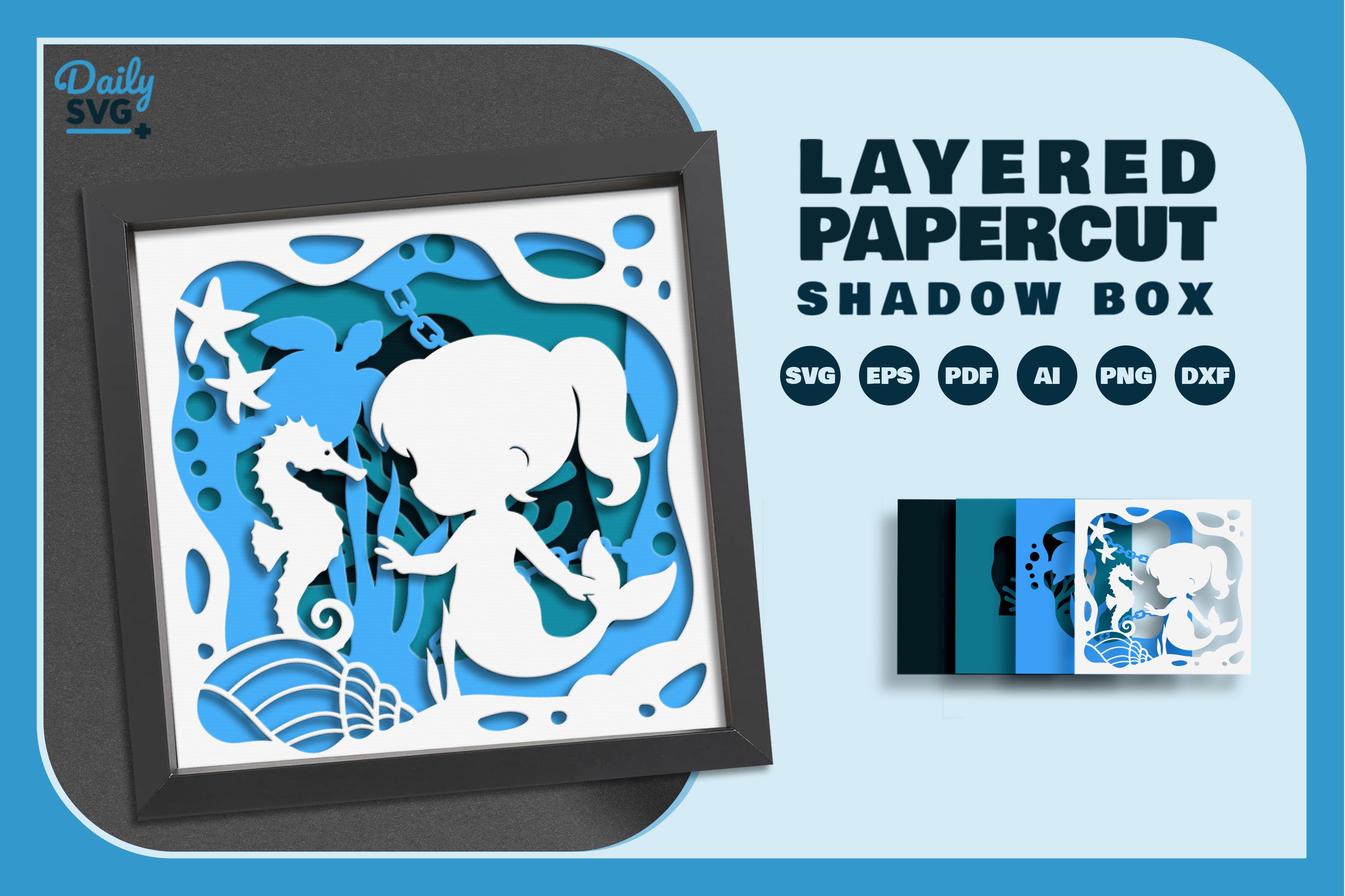 Mermaid Kid Papercut SVG Bundle