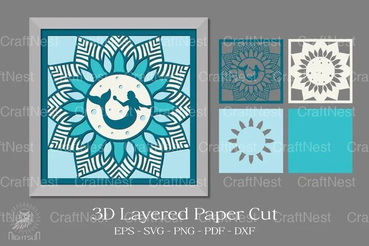 Mermaid Mandala 3D Papercut Clipart Bundle - CraftNest - Digital Crafting and Art