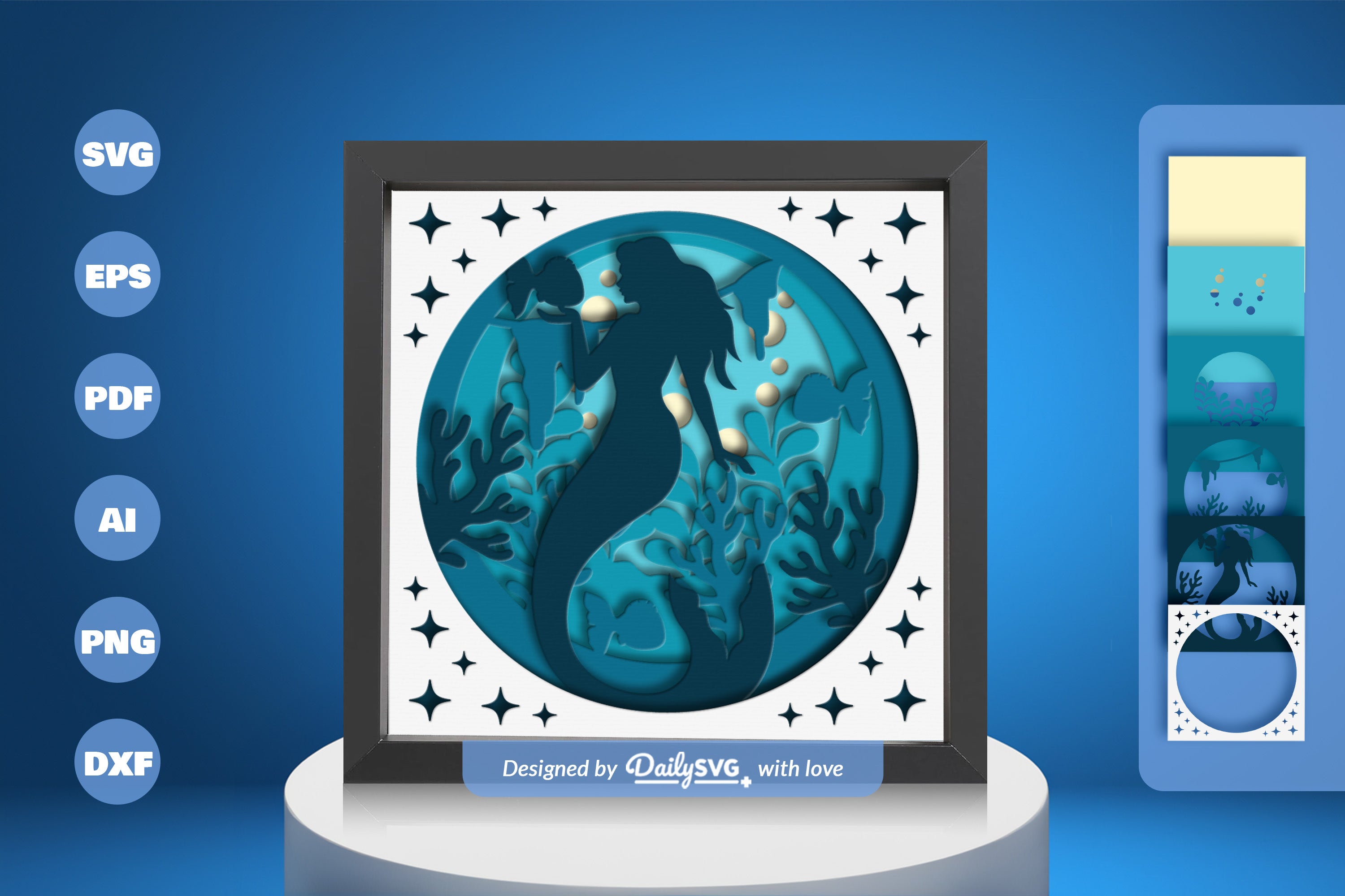 Mermaid Underwater Scene Papercut SVG Bundle