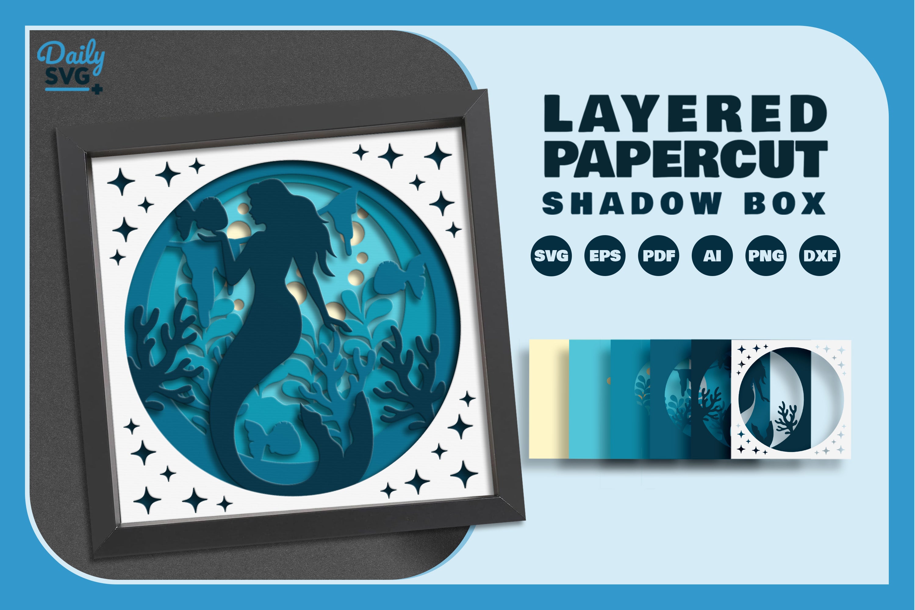 Mermaid Underwater Scene Papercut SVG Bundle